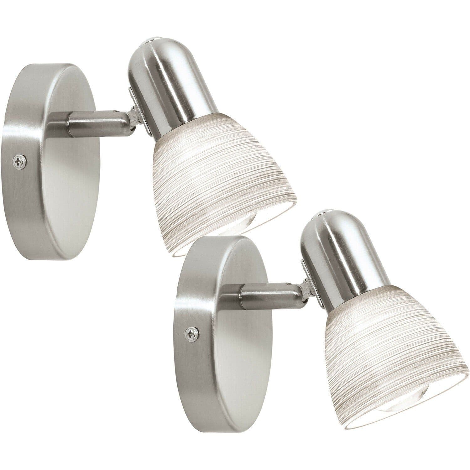 2 PACK Wall Light Satin Nickel Shade Glass Wiping Technique E14 25W