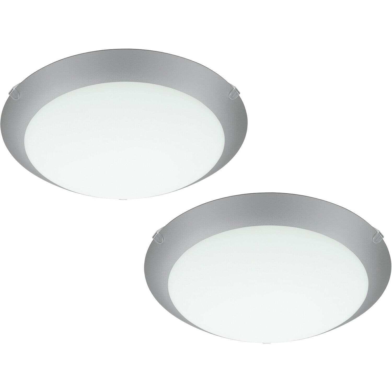 2 PACK Wall Flush Ceiling Light Steel Silver Satin Glass E27 1x60W