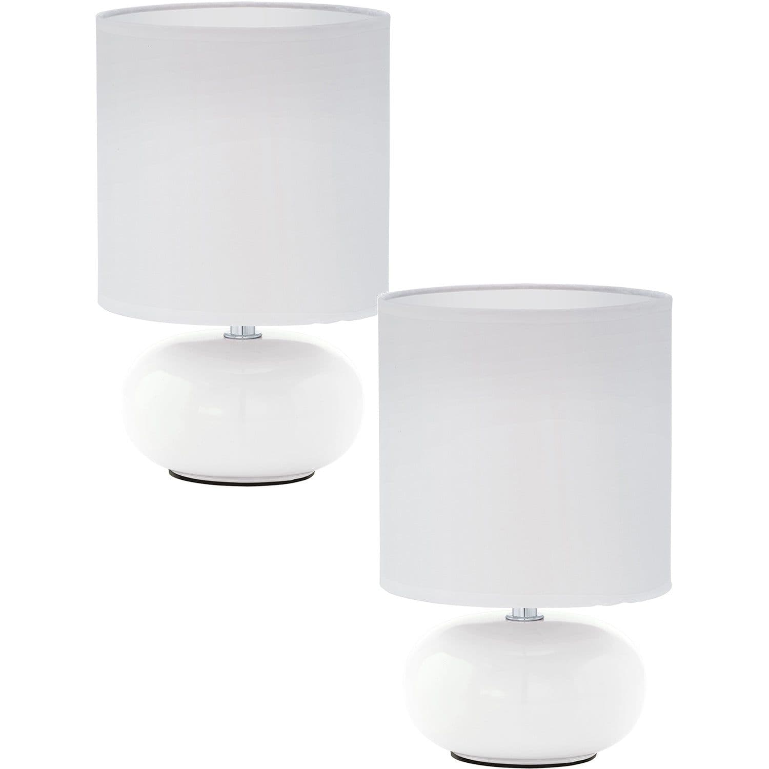 2 PACK Table Lamp Colour White White Fabric Shade In Line Switch Bulb E14 1x40W