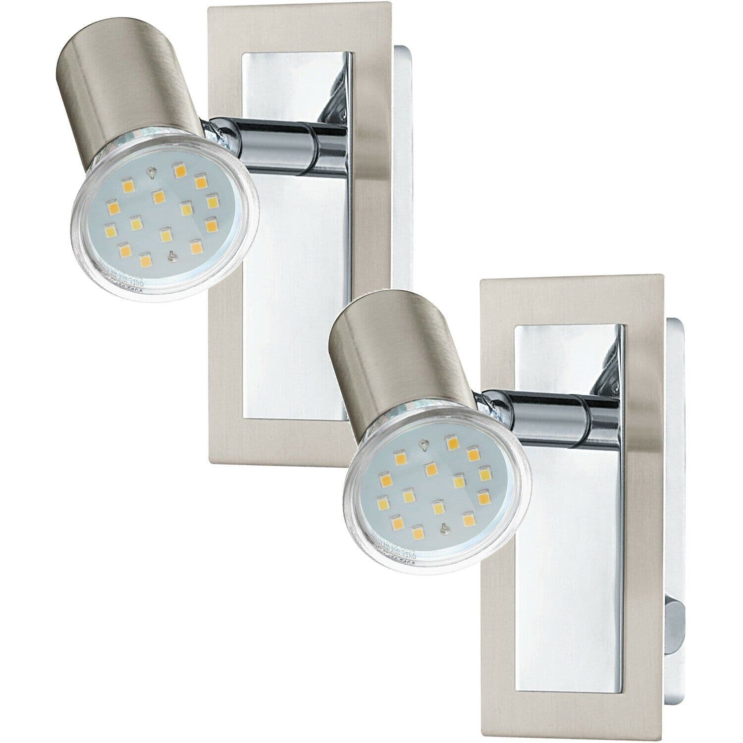 2 PACK Wall Light Satin Nickel Chrome Plated Rocker Switch GU10 1x5W