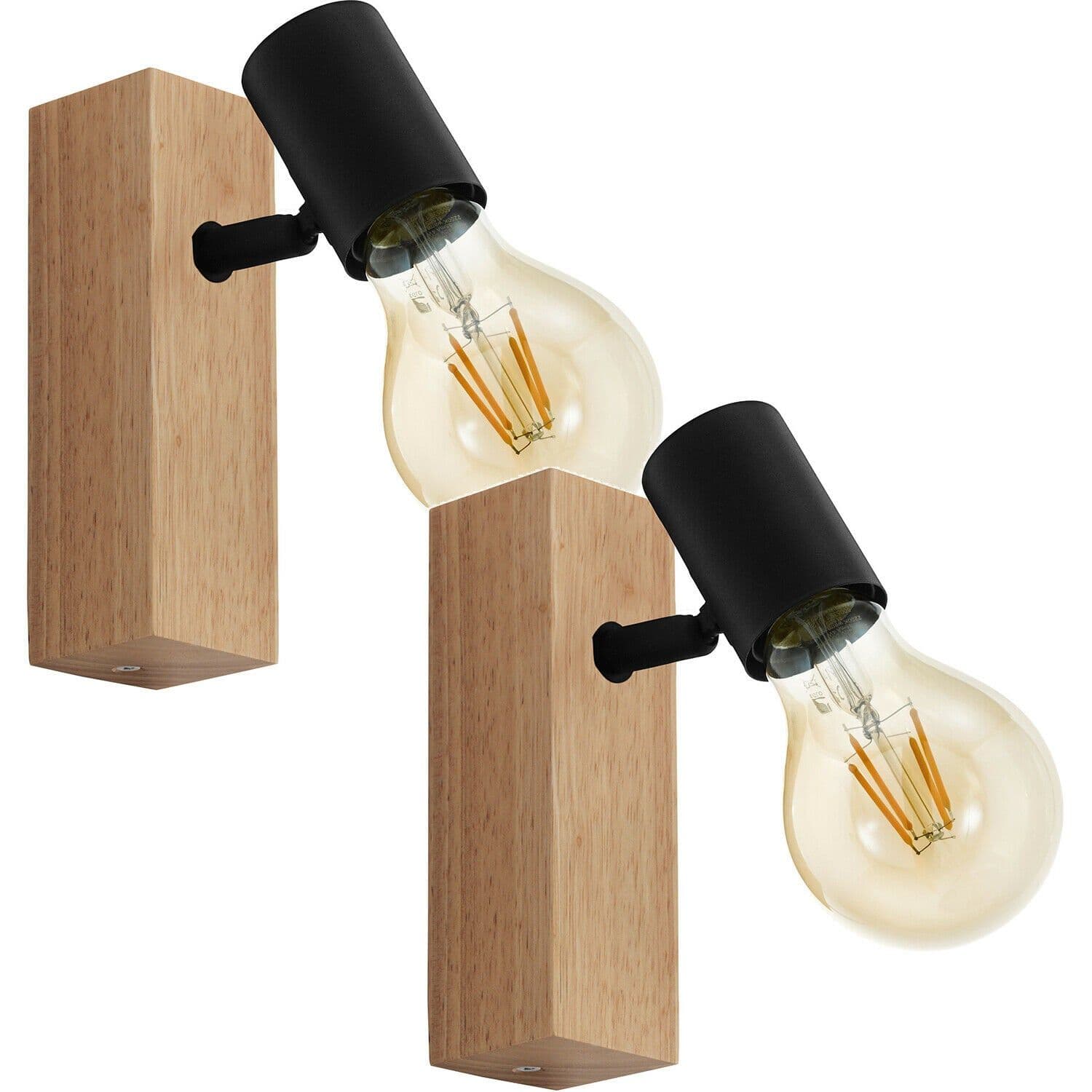 2 PACK Wall Light Brown Wood Back Plate Bulb Holder Bulb E27 10W
