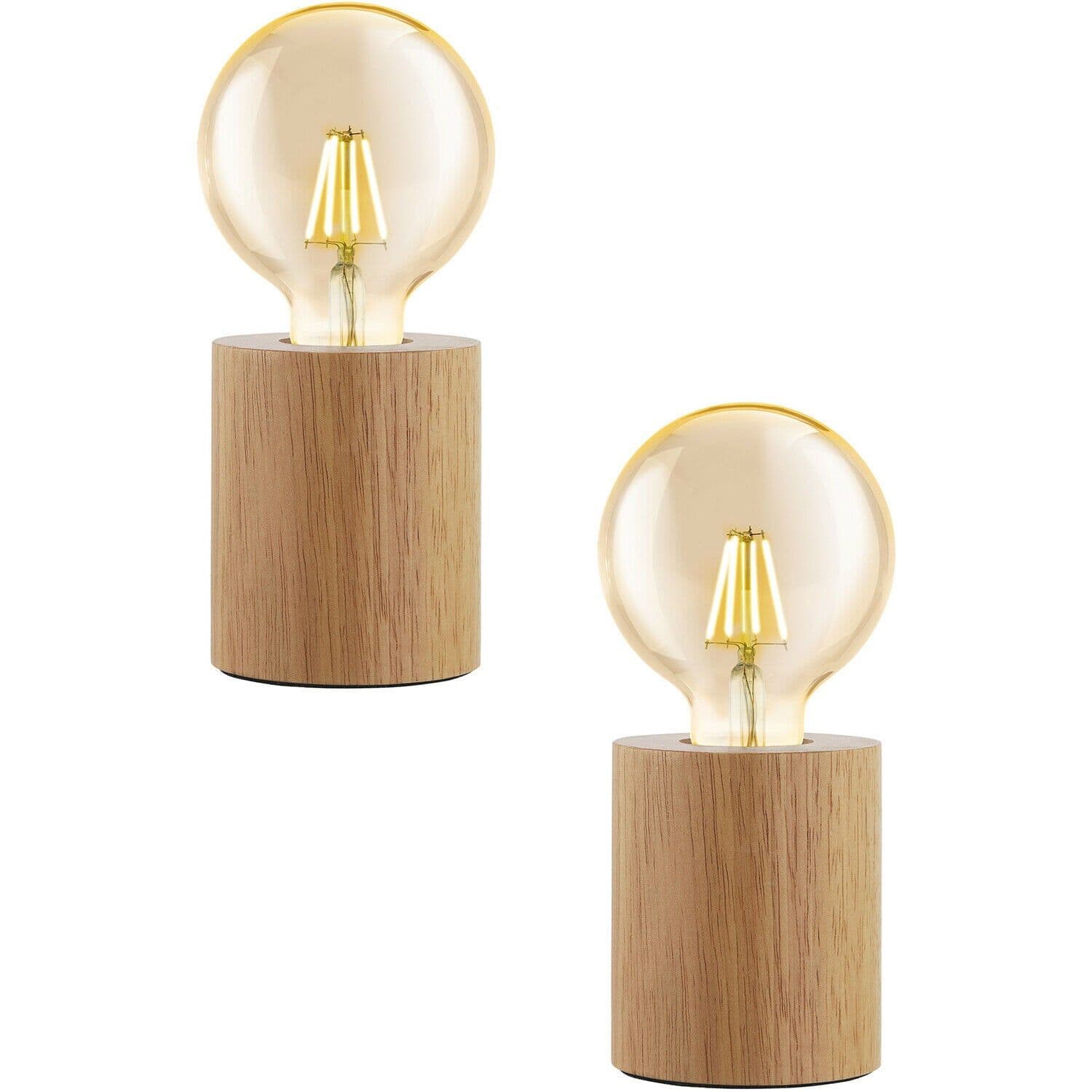 2 PACK Table Desk Lamp Simple Compact 1x Round Wood Holder E27 28W