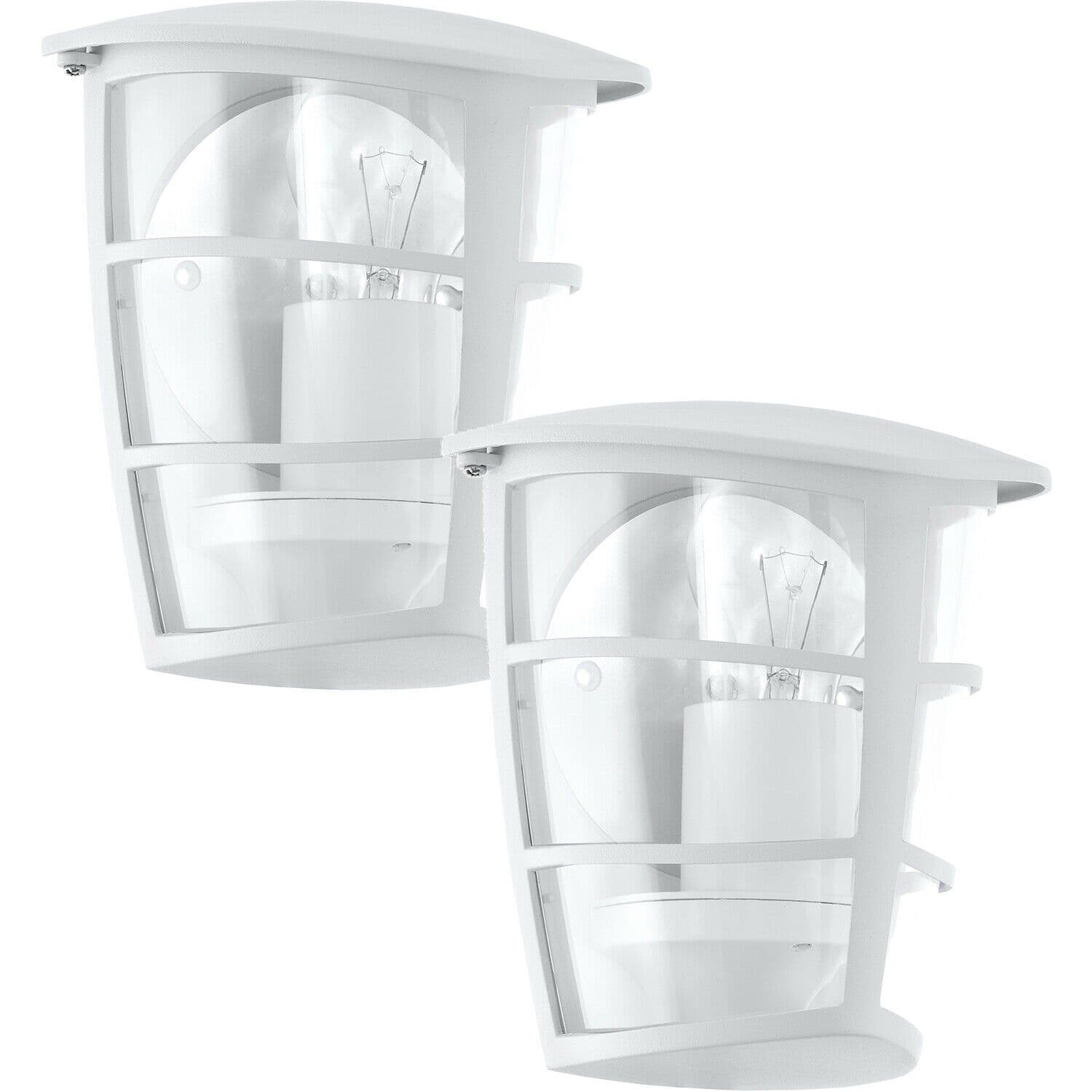 2 PACK IP44 Outdoor Wall Light White & Glass Lantern 1x 60W E27 Porch Lamp