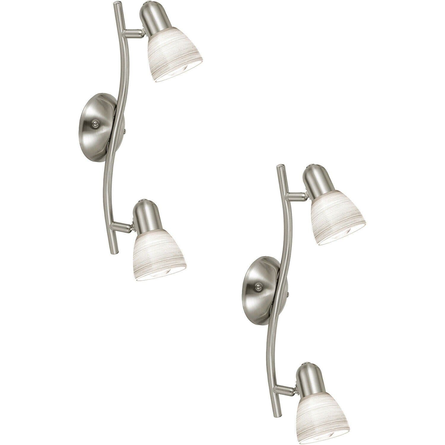 2 PACK Wall Light Satin Nickel Shade Glass Wiping Technique E14 40W