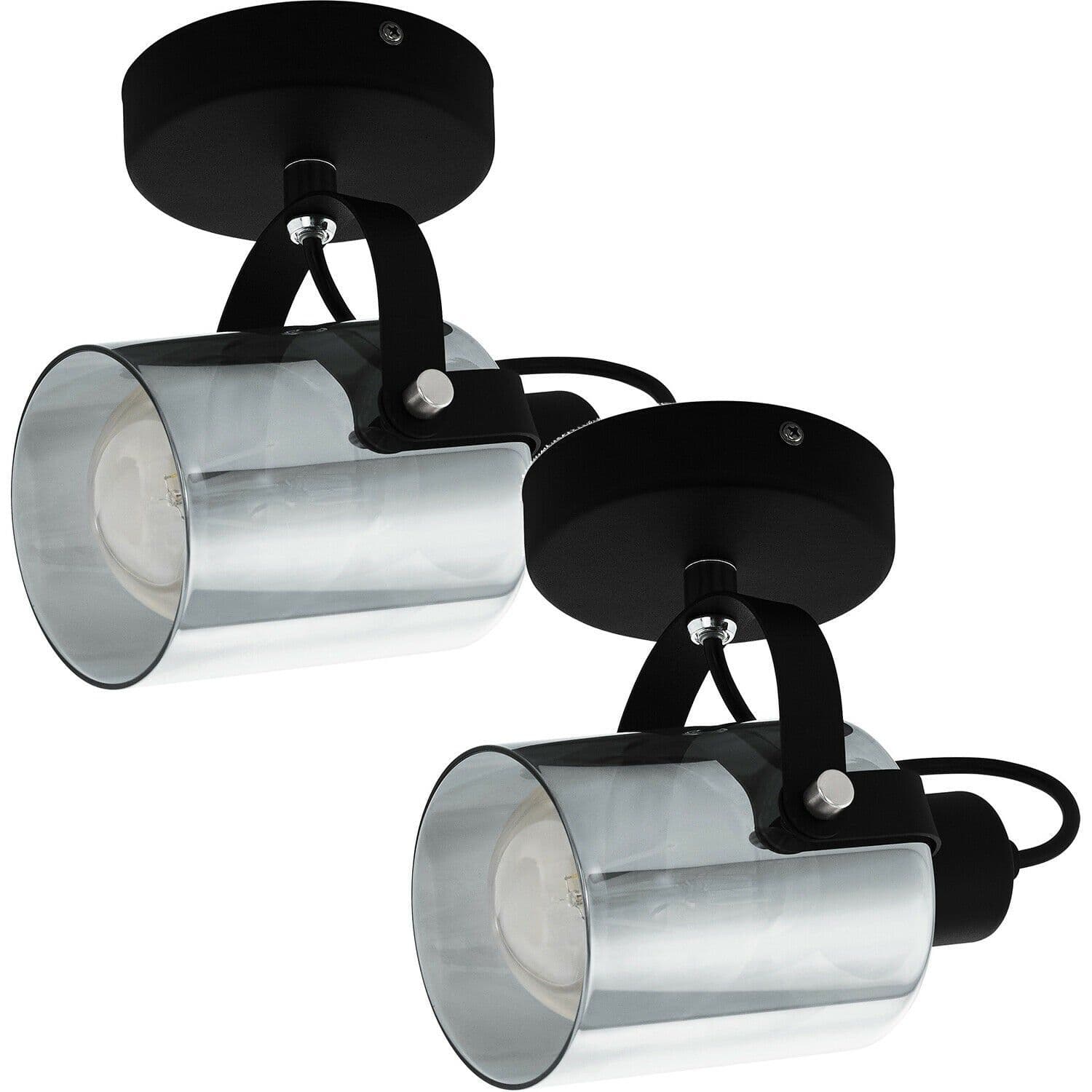 2 PACK Wall Light Black Chrome Shade Black Transparent Glass Vaporized E27 28W