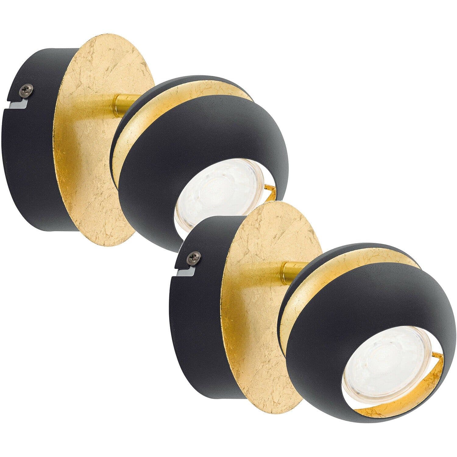 2 PACK Wall 1 Spot Light Round & Gold Shade Back Plate GU10 1x3.3W Inc
