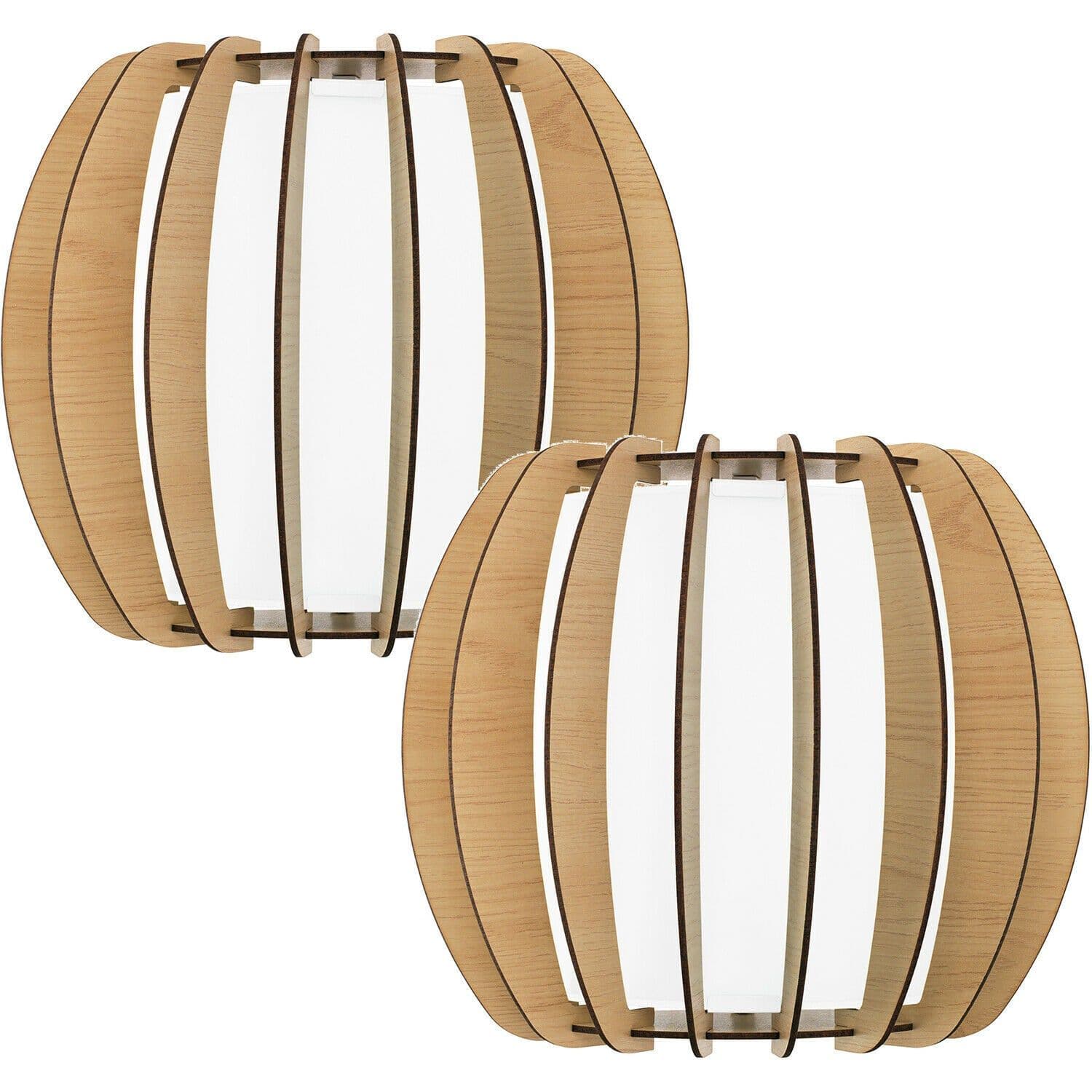 2 PACK Wall Light Steel Shade Maple Wood Glass E27 1x60W