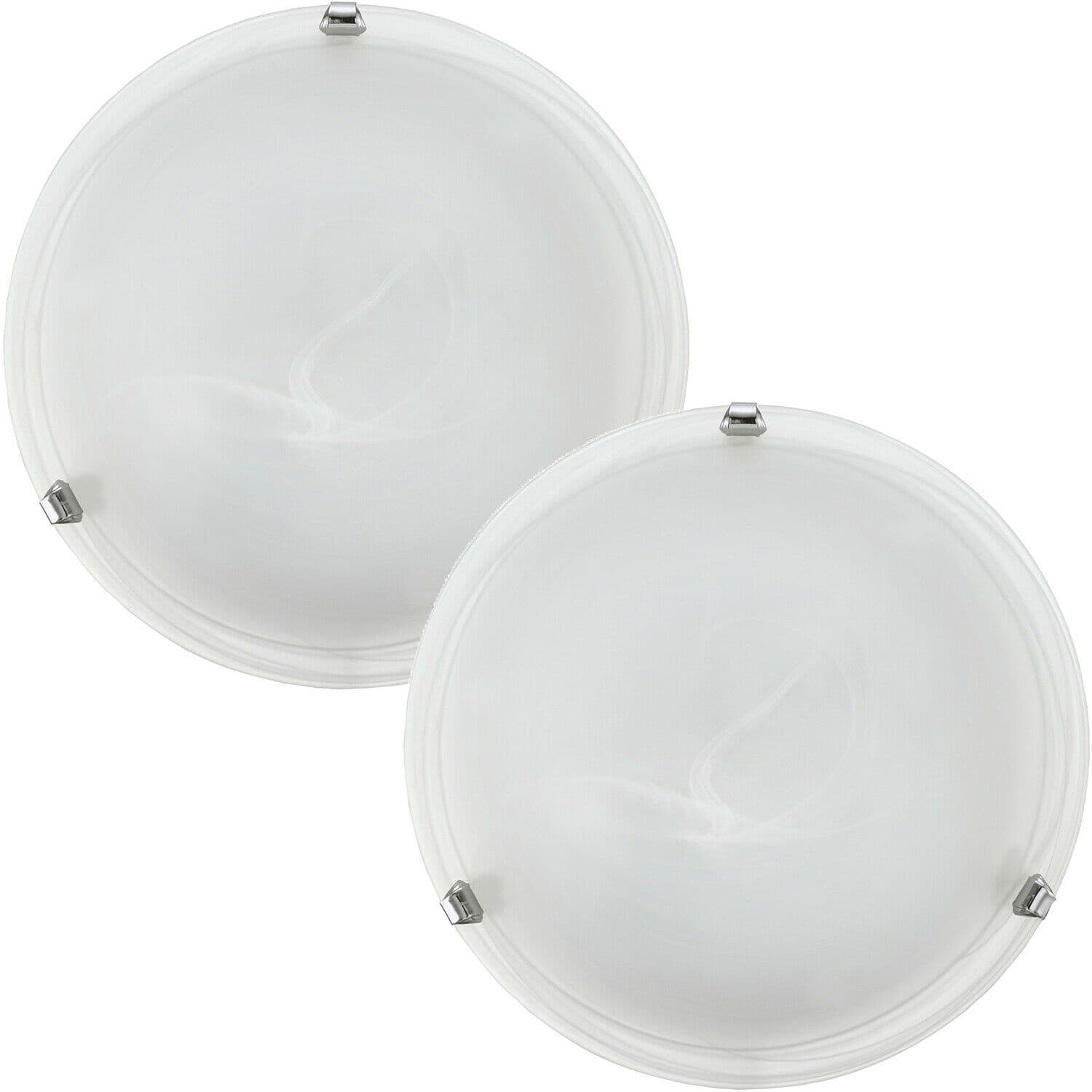 2 PACK Wall Flush Ceiling Light Chrome Shade Glass Alabaster E27 2x60W