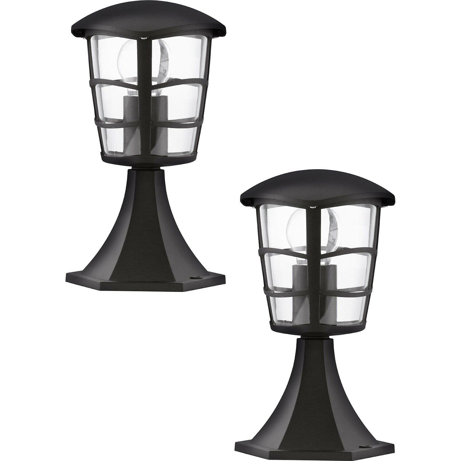 2 PACK IP44 Outdoor Pedestal Light Aluminium Lantern 60W E27 Wall Post