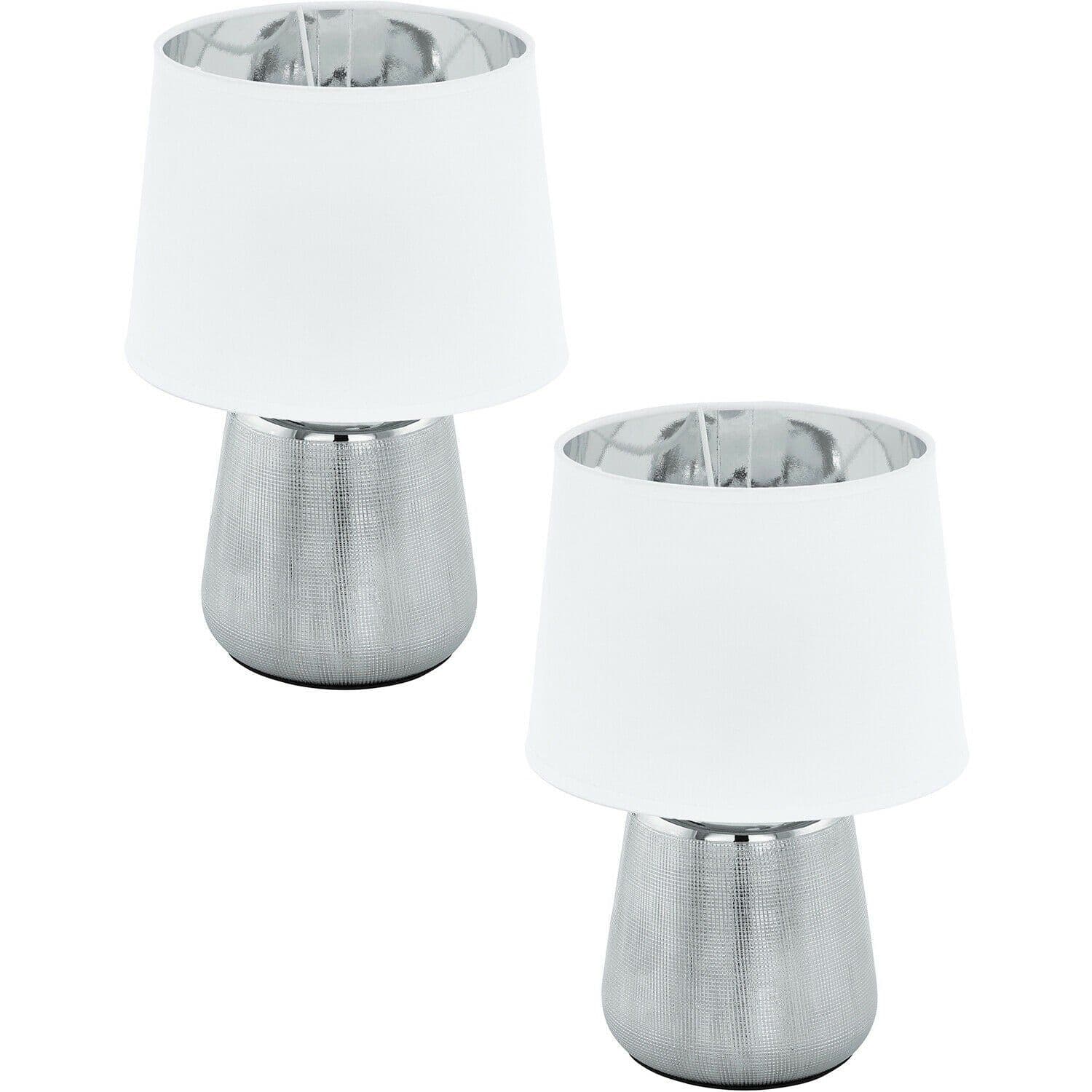 2 PACK Table Lamp Silver Base Shade & Silver Fabric E14 1x 40W