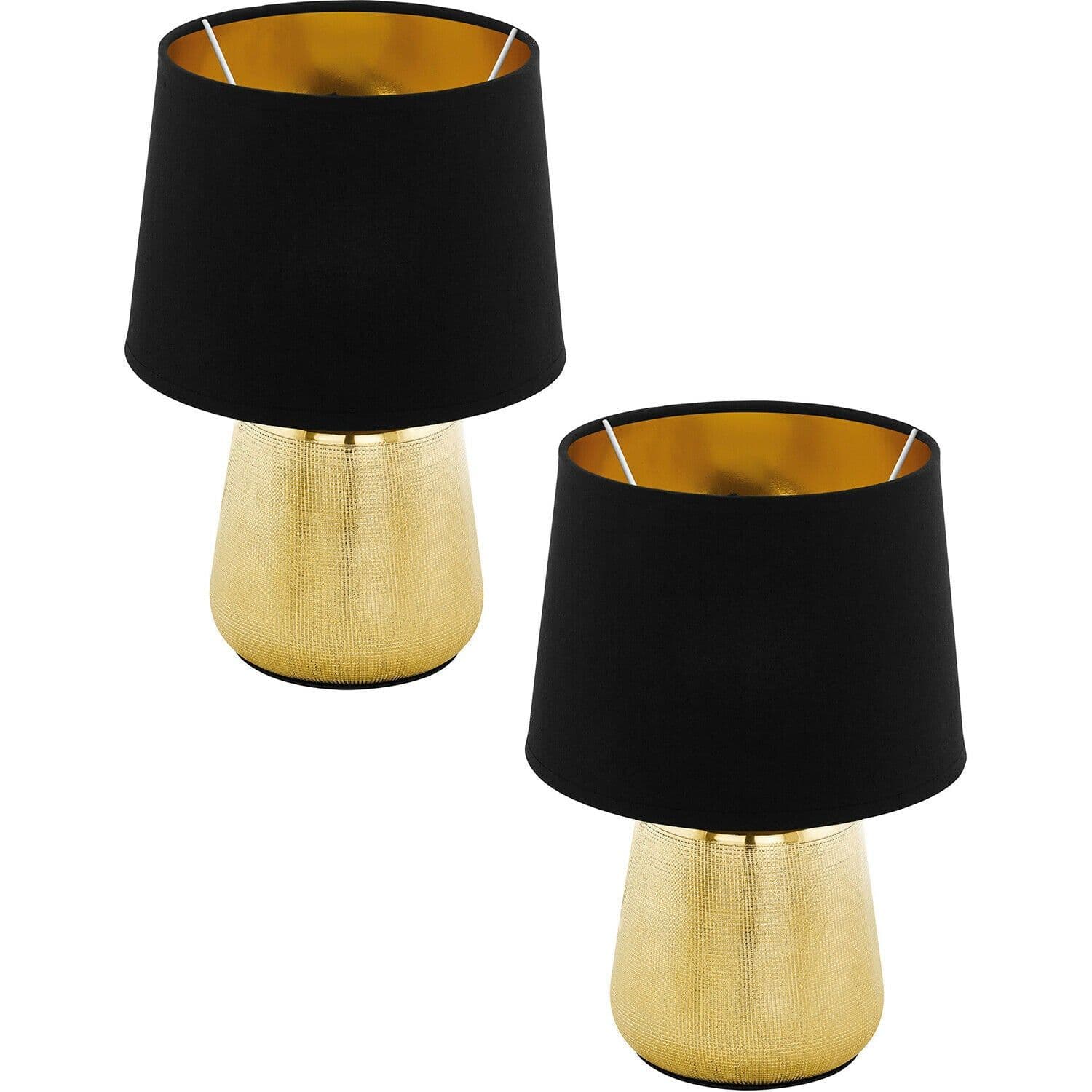 2 PACK Table Lamp Gold Coloured Shade Gold Fabric Bulb E14 1x40W