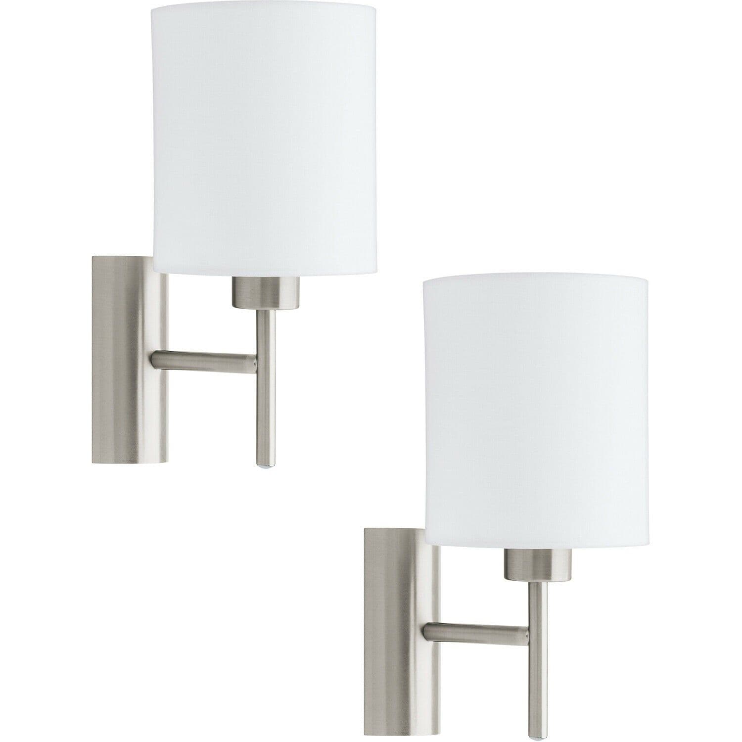 2 PACK Wall Light Colour Satin Nickel Shade White Fabric Rocker Switch E27 60W
