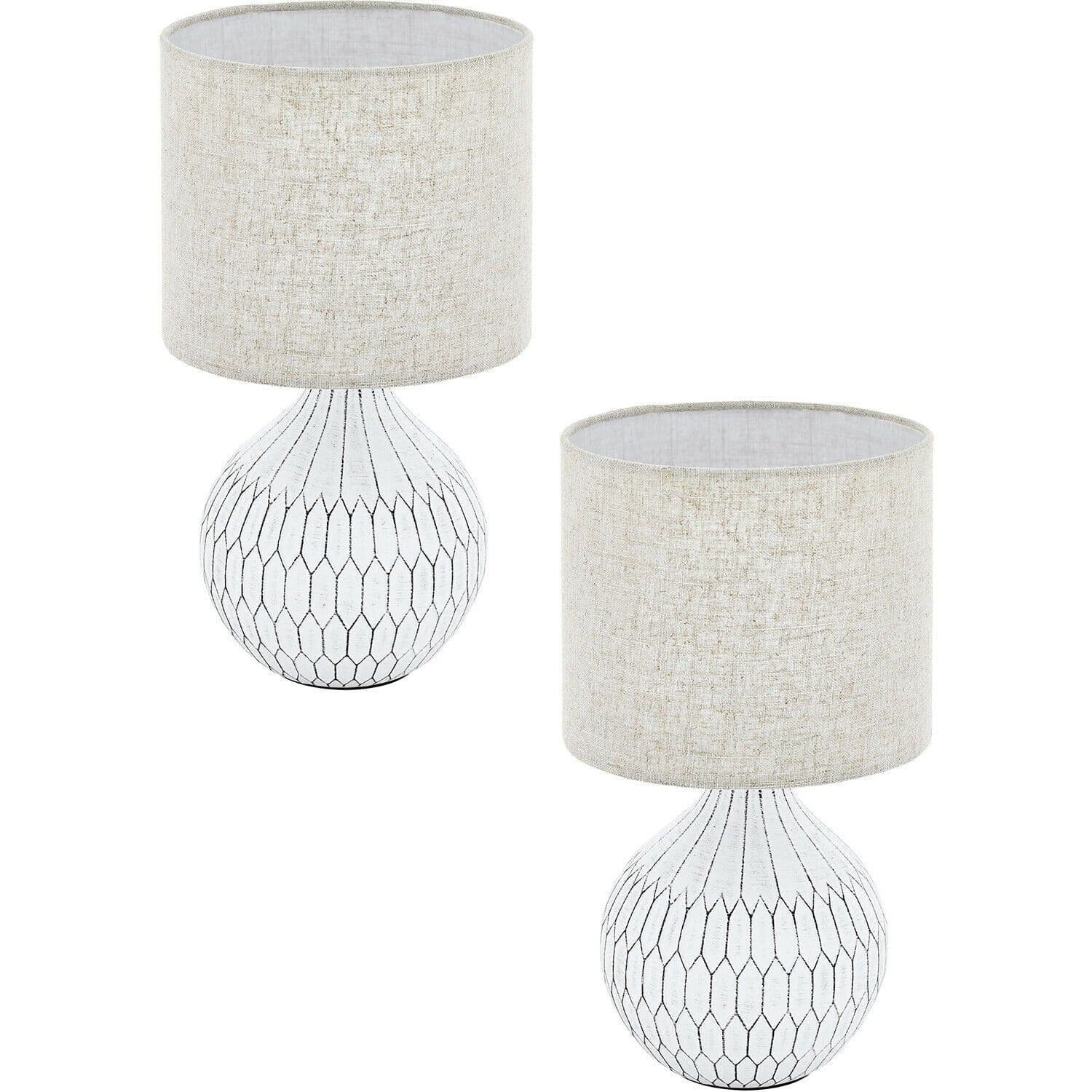 2 PACK Table Lamp Patterned Base Shade Light Brown Fabric Linen E27 1x40W