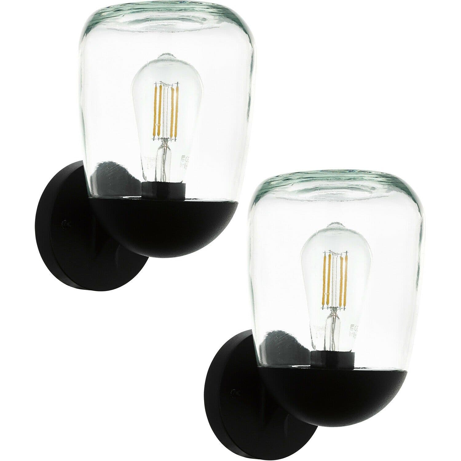 2 PACK IP44 Outdoor Wall Light Black Aluminium & Plastic 1x 60W E27 Lamp