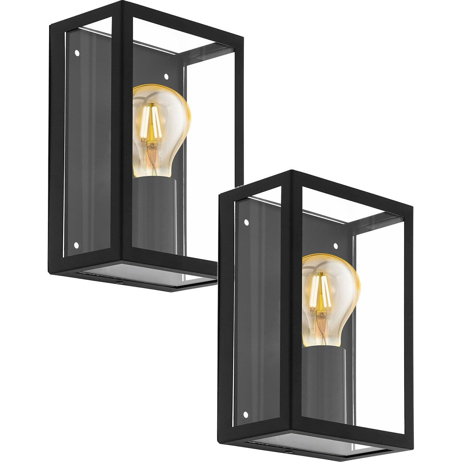 2 PACK IP44 Outdoor Wall Light & Glass Box 1x 60W E27 Porch Lamp