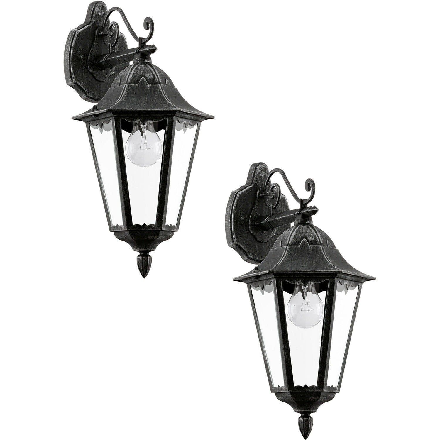 2 PACK IP44 Outdoor Wall Light & Silver Patina Lantern 1x 60W E27