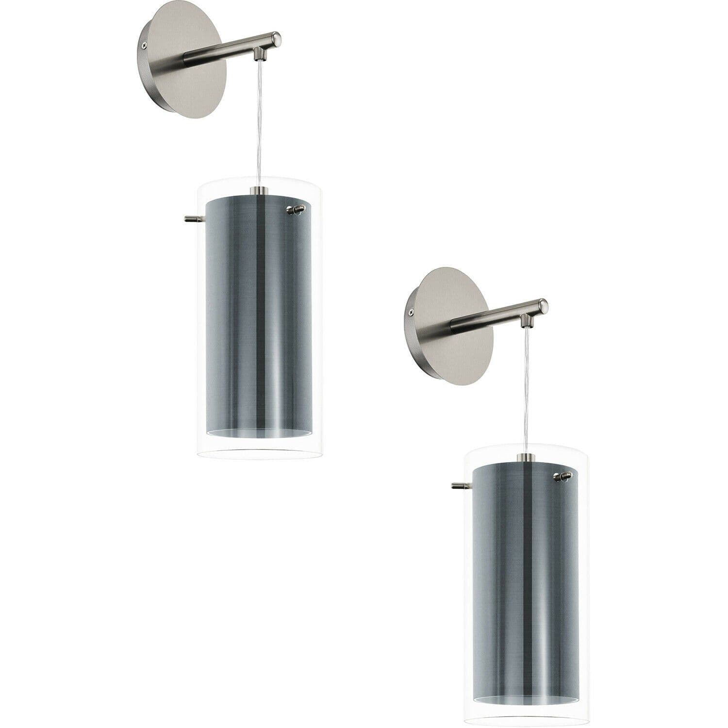 2 PACK Wall Light Colour Satin Nickel Shade Clear Grey Glass Fabric E27 1x16W