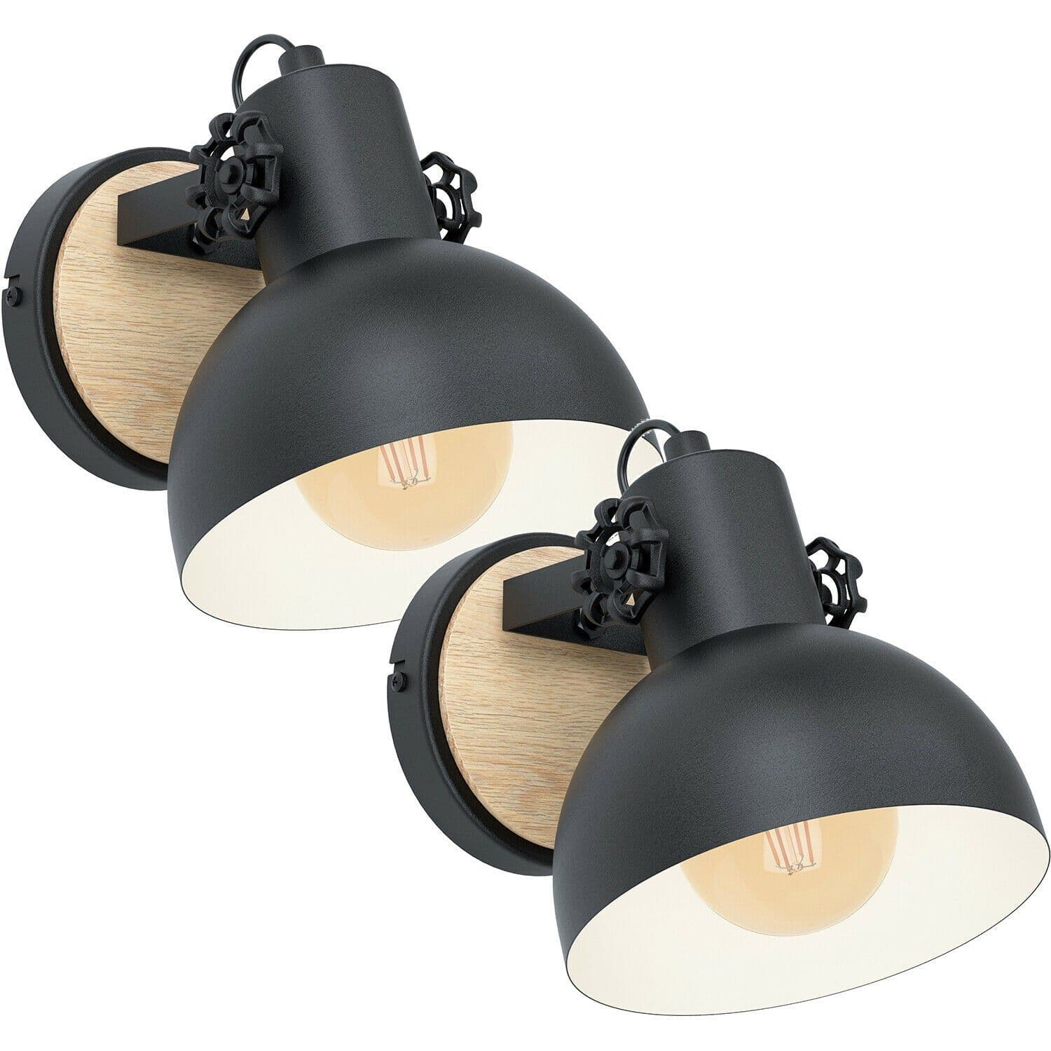 2 PACK LED Wall Light Sconce & Wood Round Adjustable Shade 10W E27