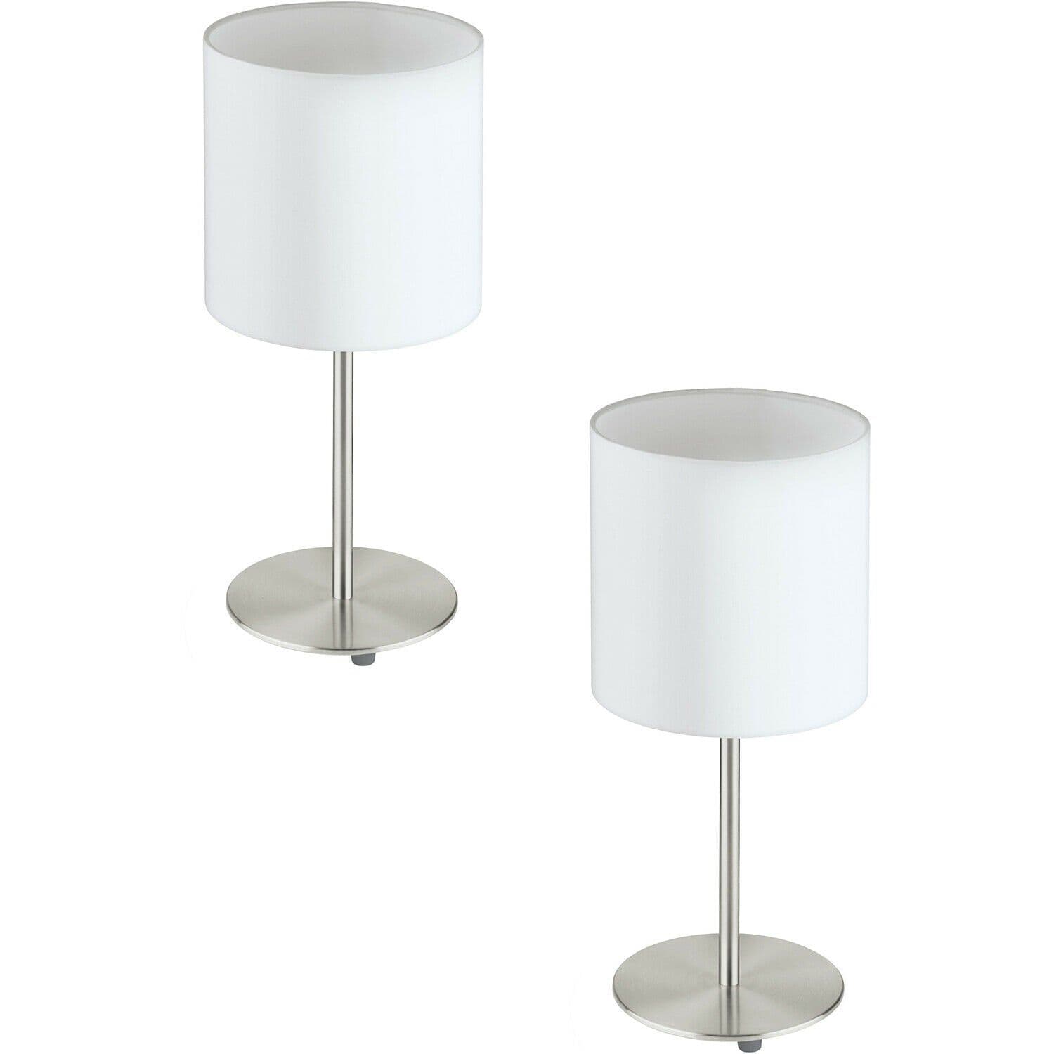 2 PACK Table Desk Lamp Colour Satin Nickel Steel Shade White Fabric E27 1x60W