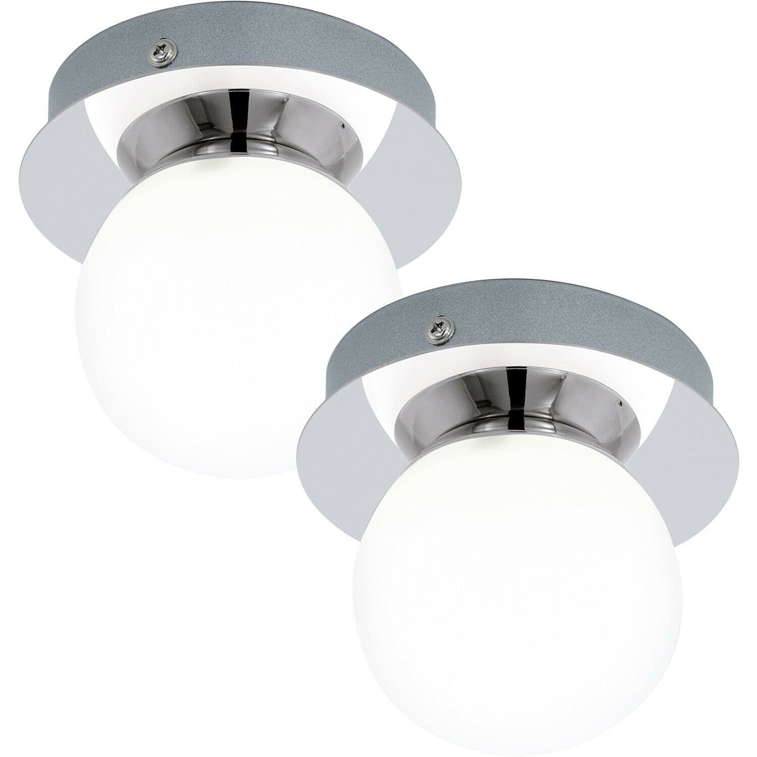 2 PACK Wall Flush Ceiling Light Chrome & Glass Opal Matt Shade LED 1x3.3W