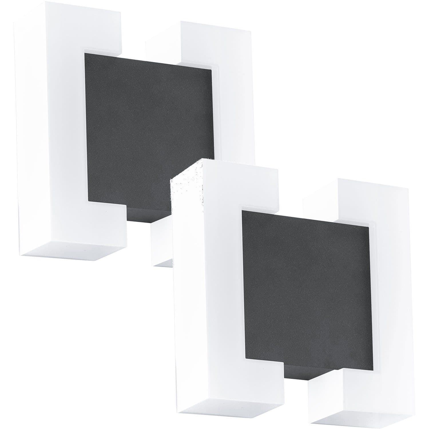 2 PACK IP44 Outdoor Wall Light Anthracite & Modern White Square 4.8W LED
