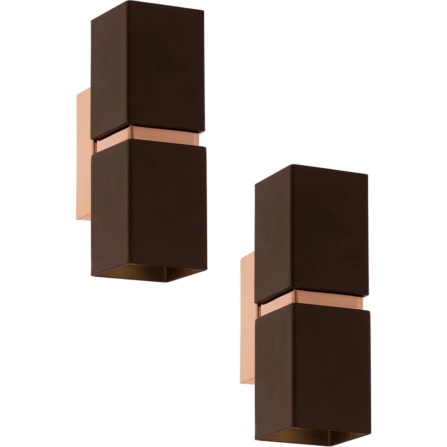 2 PACK Wall Light Copper Coloured Steel Square Shade GU10 2x3.3W