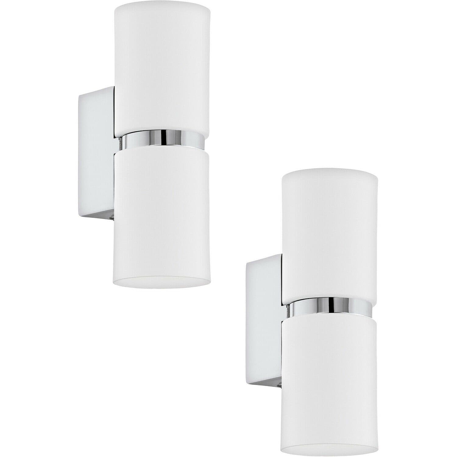 2 PACK Wall Light 2x Shades Chrome Banding & Back Plate GU10 2x3.3W Incl