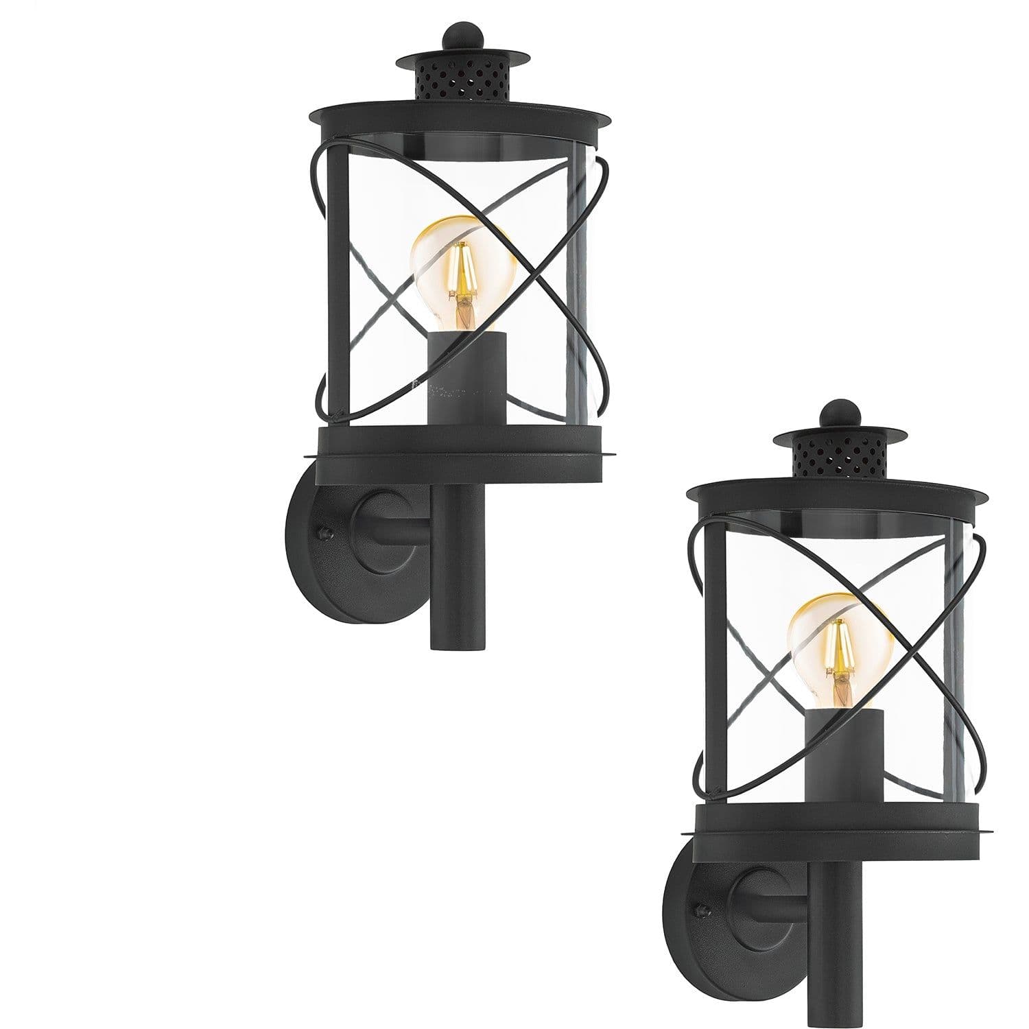 2 PACK IP44 Outdoor Wall Light Loop Lantern 1x 60W E27 Porch Lamp