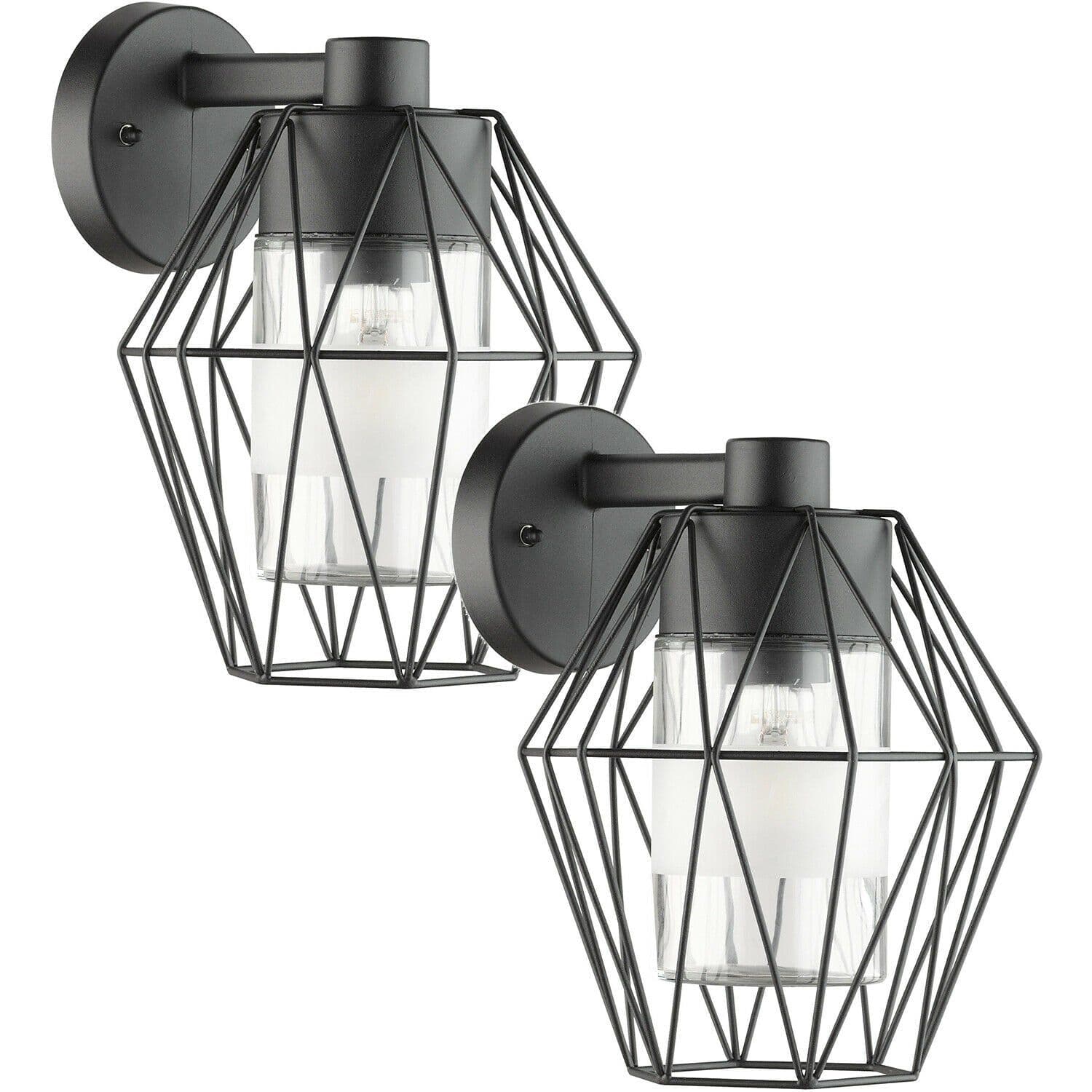 2 PACK IP44 Outdoor Wall Light Wire Cage Shade 1x 60W E27 Porch Lamp