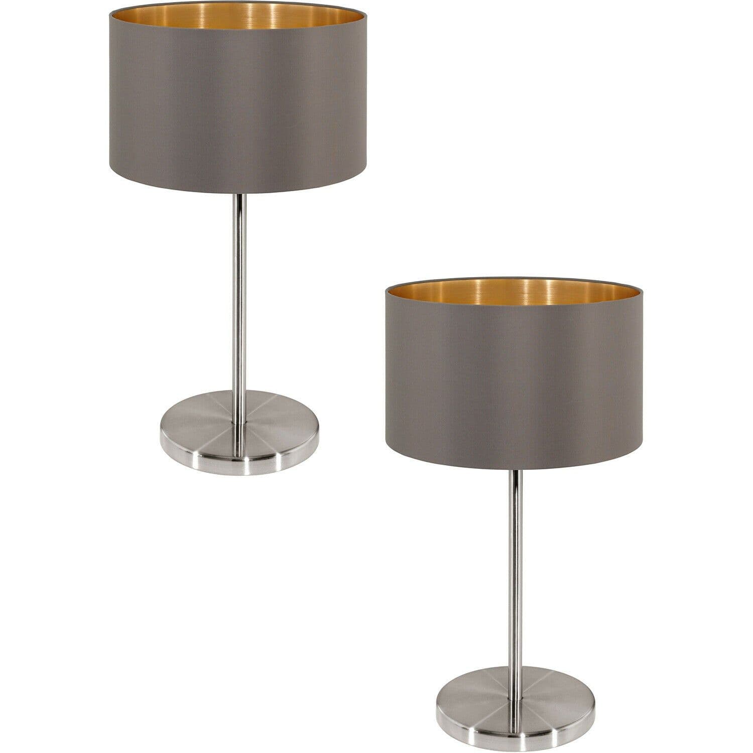 2 PACK Table Lamp Satin Nickel Shade Cappuccino Fabric E27 1x60W