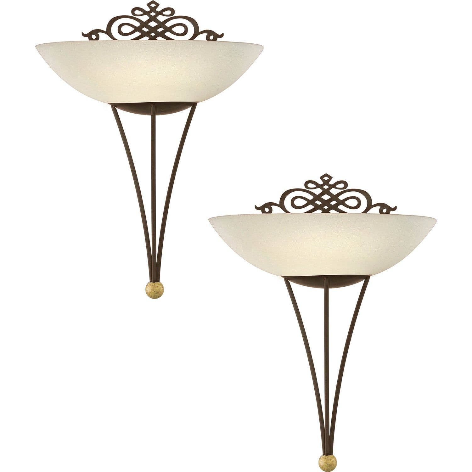 2 PACK Wall Light Antique Gold Shade Beige Glass Chalked E27 1x60W