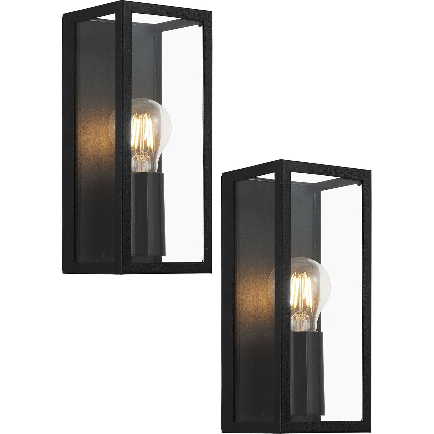 2 PACK Wall Light Shade Clear Glass Metal Box Frame Bulb E27 1x60W