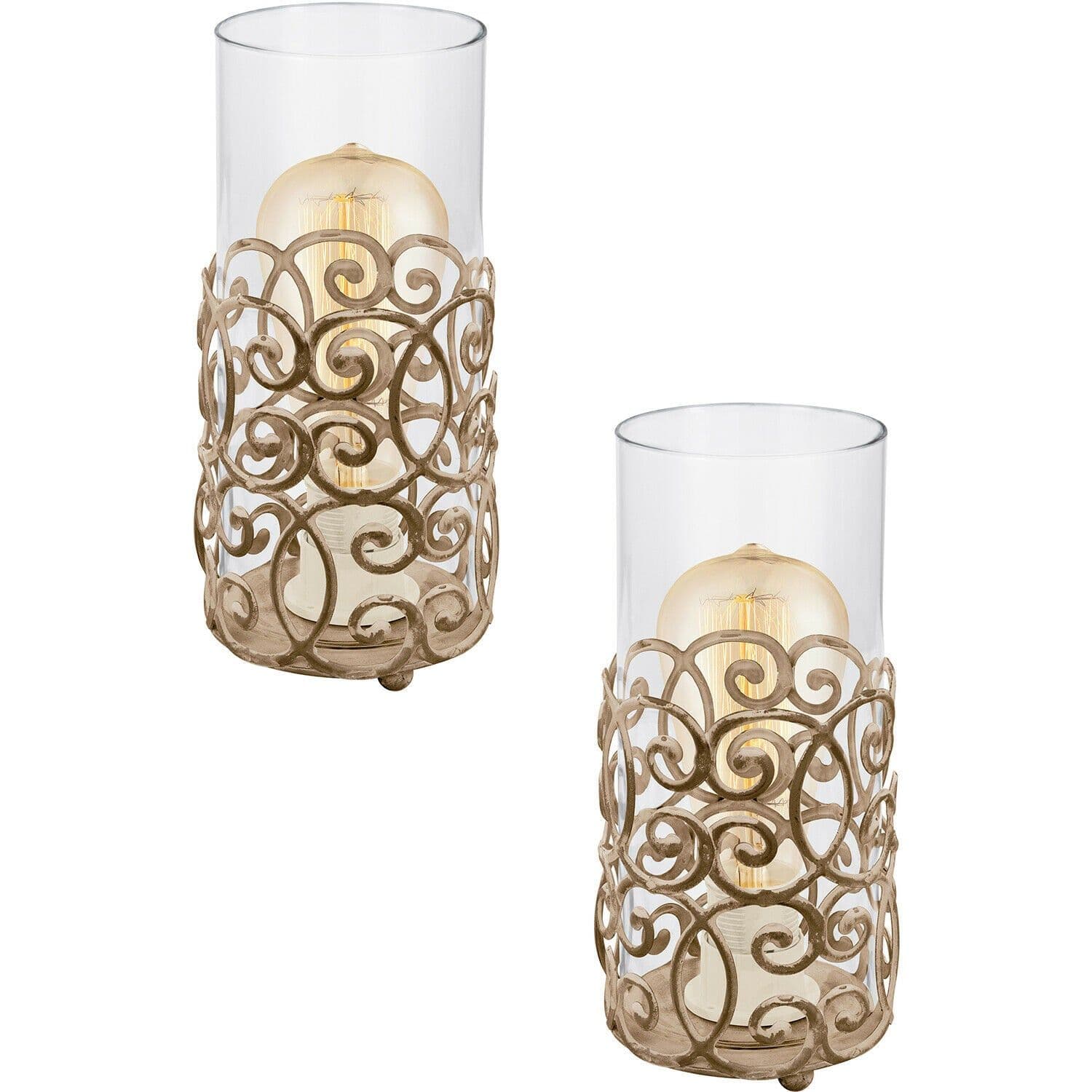 2 PACK Table Lamp Desk Light Patina Pattern & Glass Shade 1x 60W E27