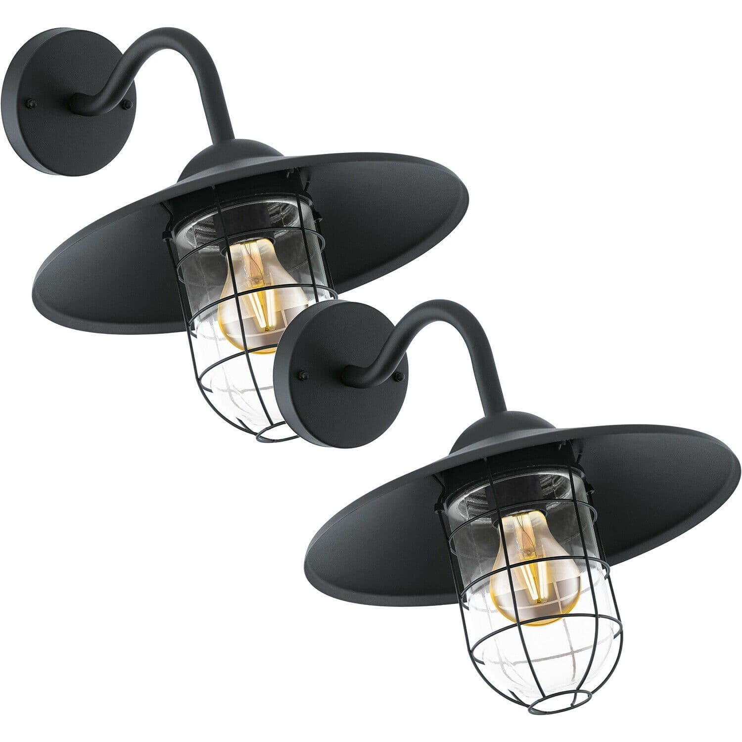 2 PACK IP44 Outdoor Wall Light Cage Fisherman Shade 60W E27 Porch Lamp