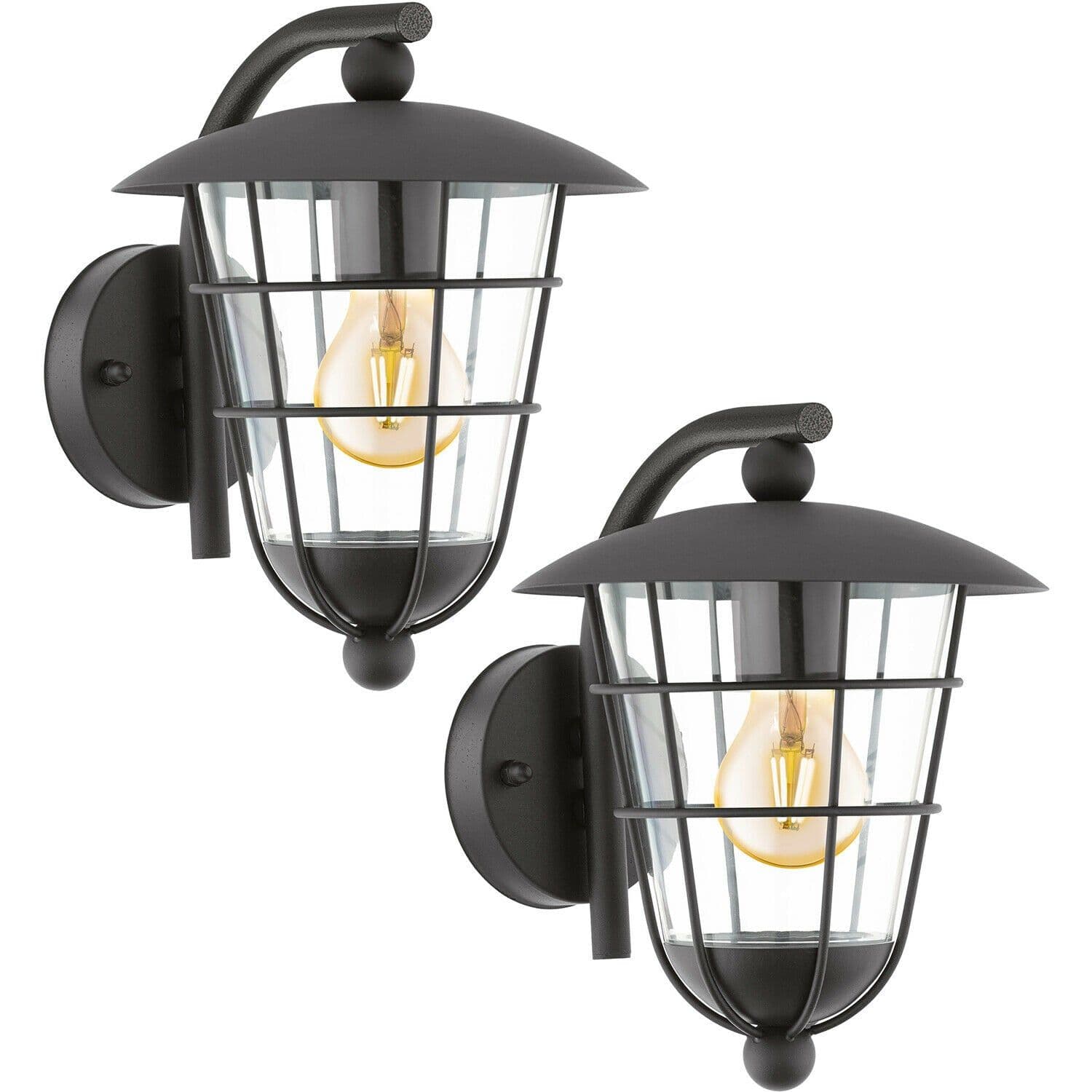 2 PACK IP44 Outdoor Wall Light Lantern Glass Shade 60W E27 Porch Lamp