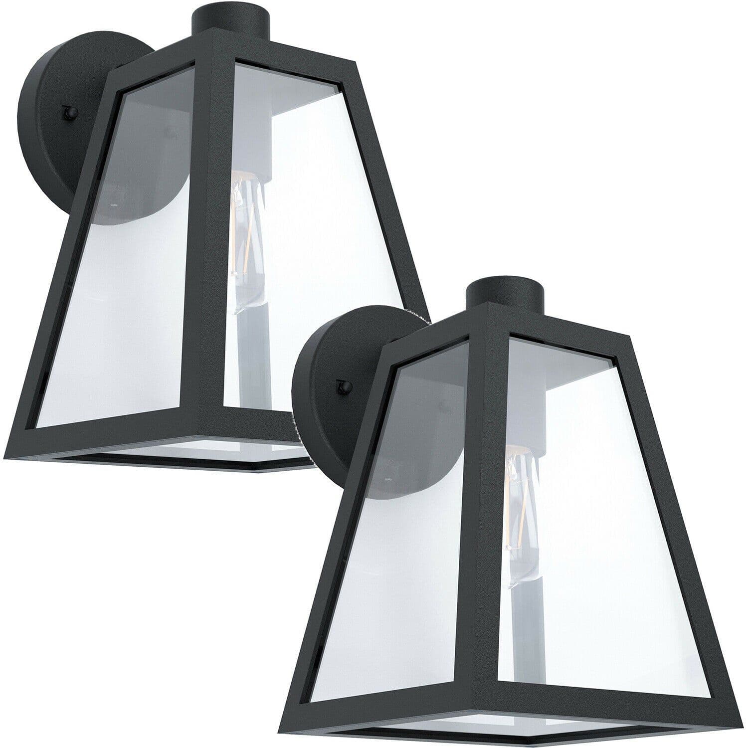 2 PACK IP44 Outdoor Wall Light Trapeze Lantern 1x 60W E27 Porch Lamp