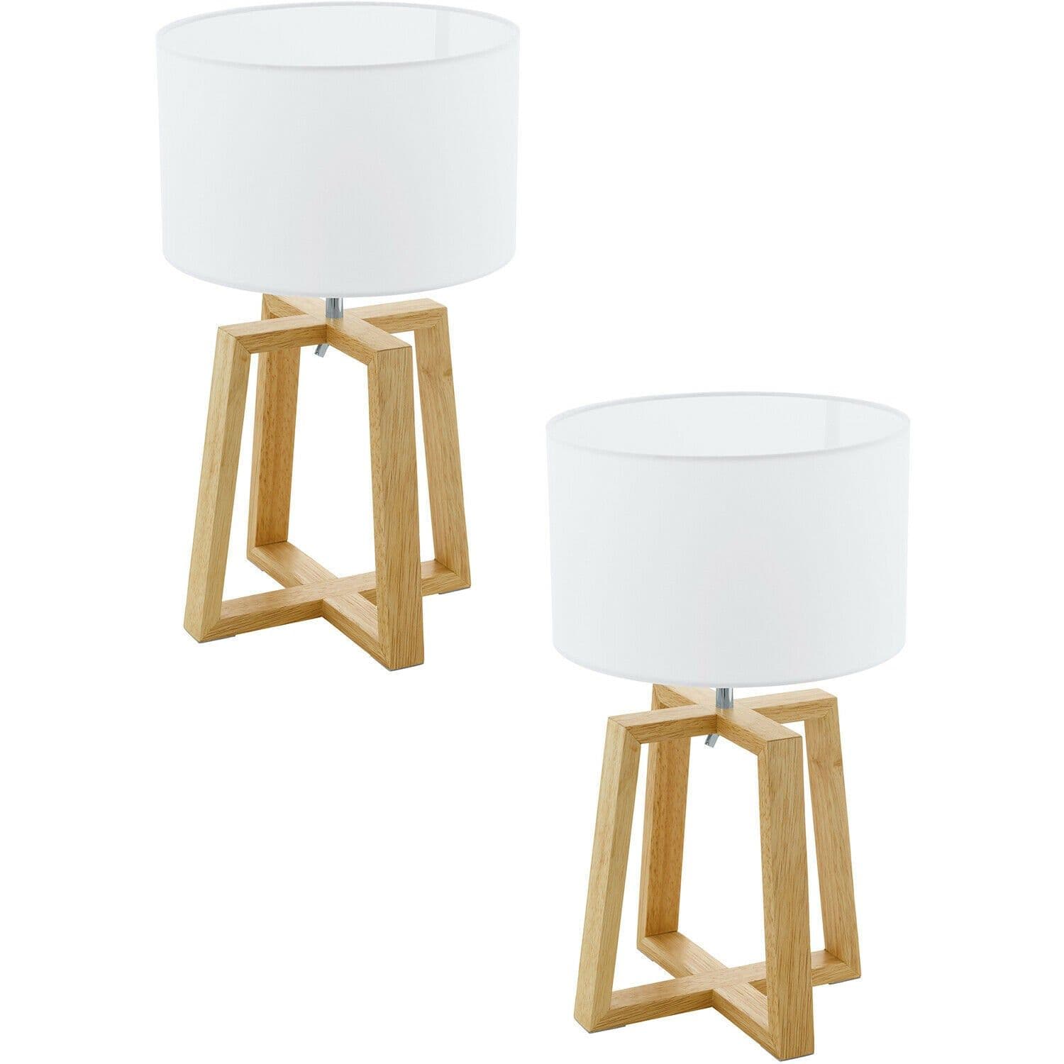 2 PACK Table Desk Lamp Natural Chrome Shade Fabric Bulb E27 1x60W