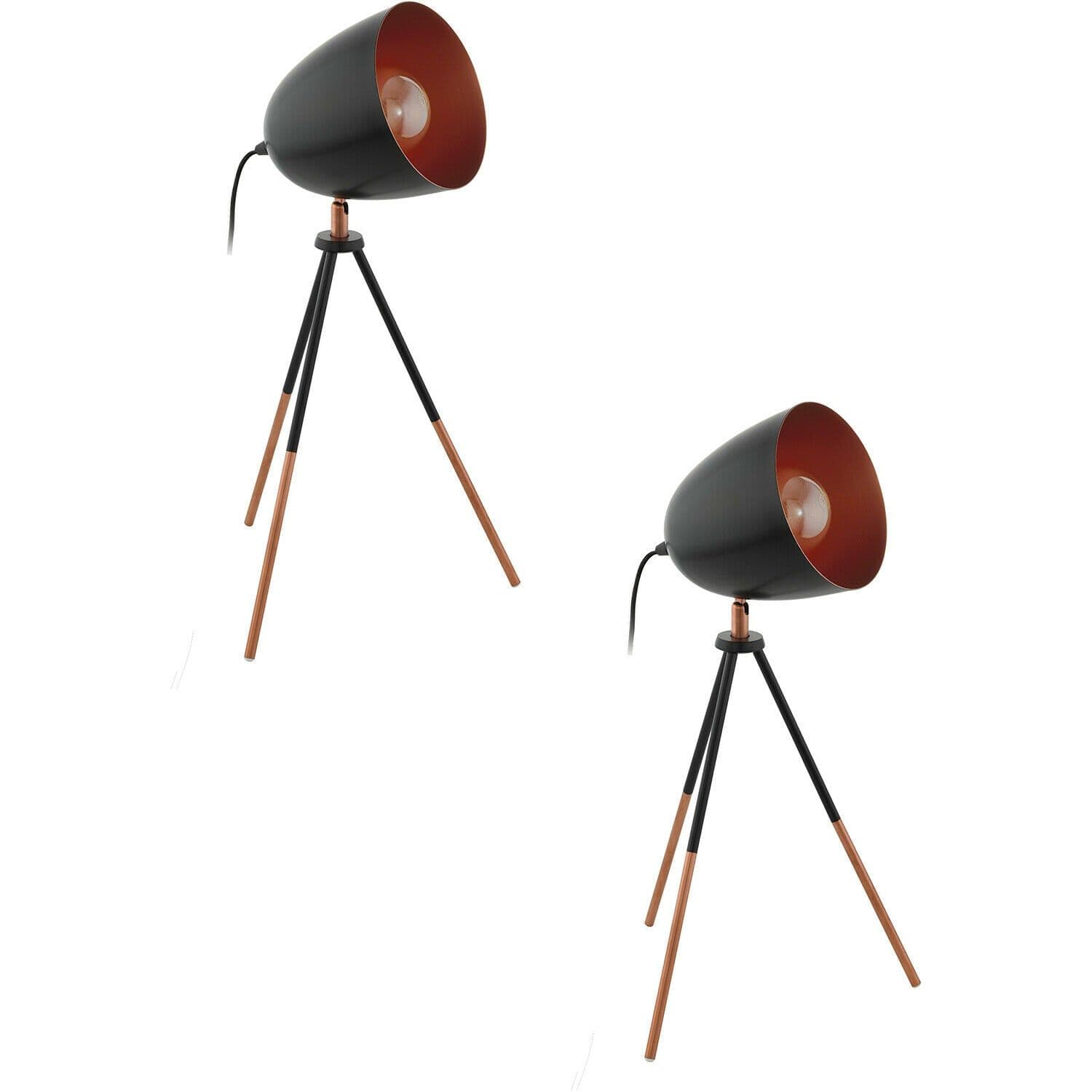 2 PACK Mini Tripod Table Lamp Desk Light & Copper Shade 1x 60W E27