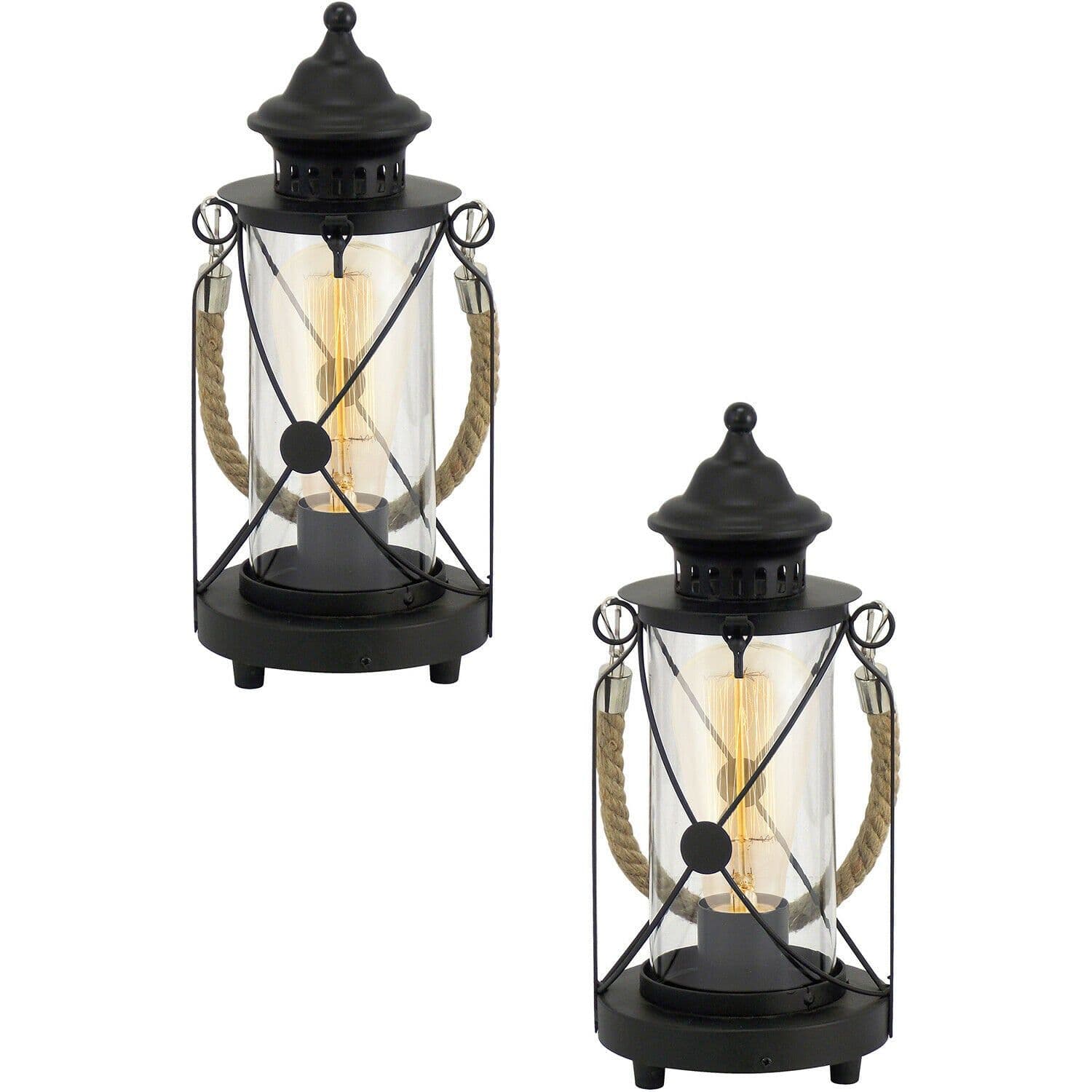 2 PACK Table Lamp Desk Light Steel & Glass Lantern Shade 1x 60W E27