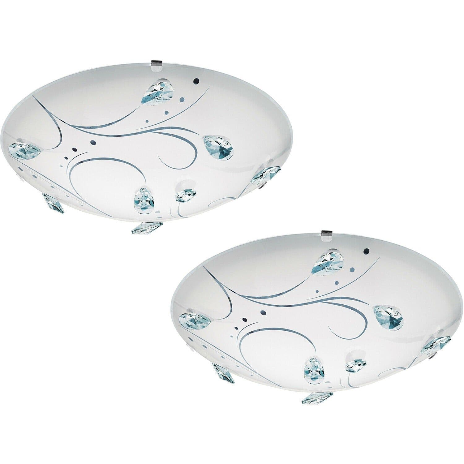 2 PACK Wall Flush Ceiling Light Steel Shade Glass Crystals LED 16W