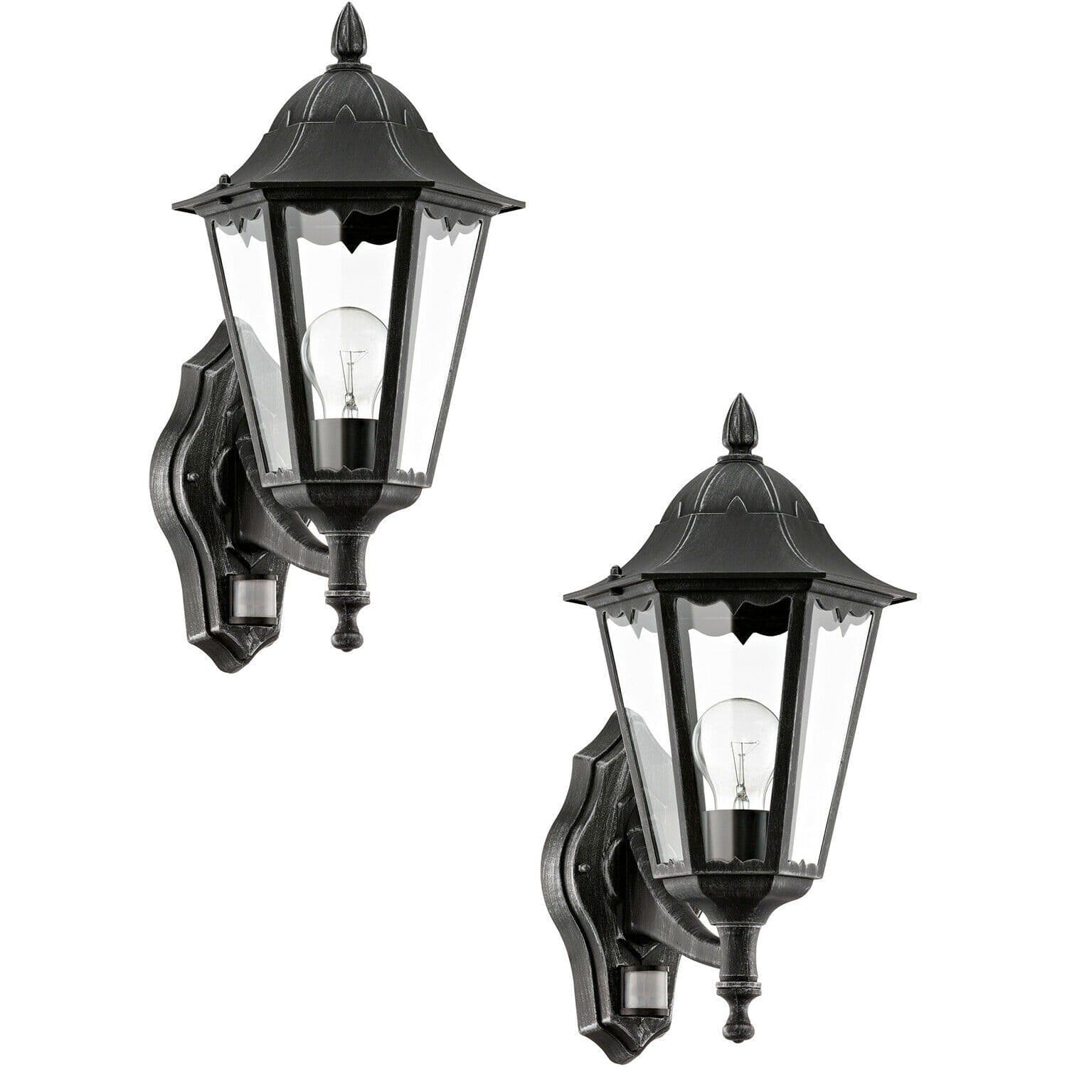 2 PACK IP44 Outdoor Wall Light & PIR Sensor & Silver Patina 1x 60W E27