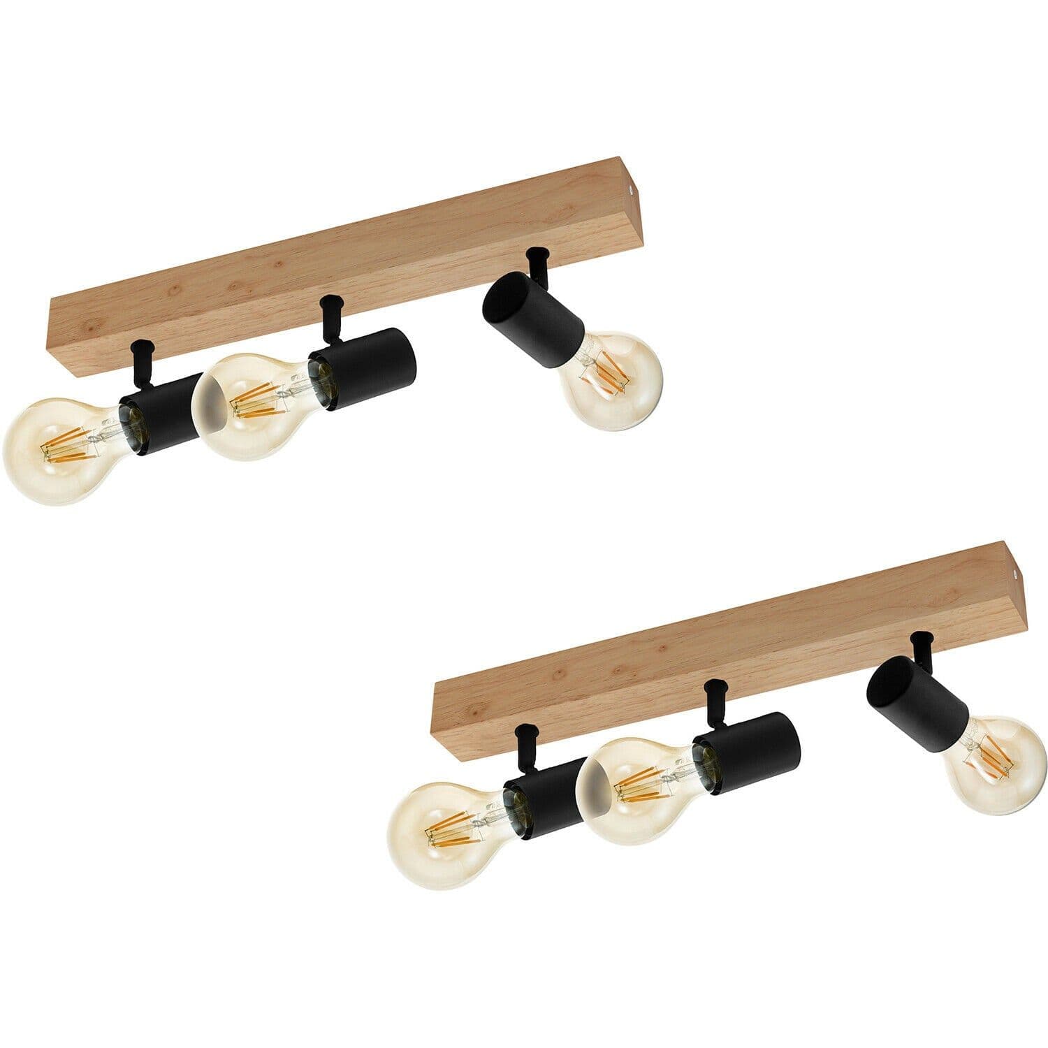 2 PACK Wall Light Brown Wood Back Plate Bulb Holder Bulb E27 3x60W