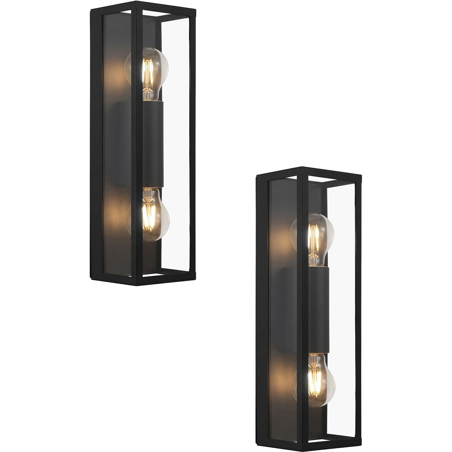 2 PACK Wall Light Shade Clear Glass Metal Box Frame Bulb E27 2x60W