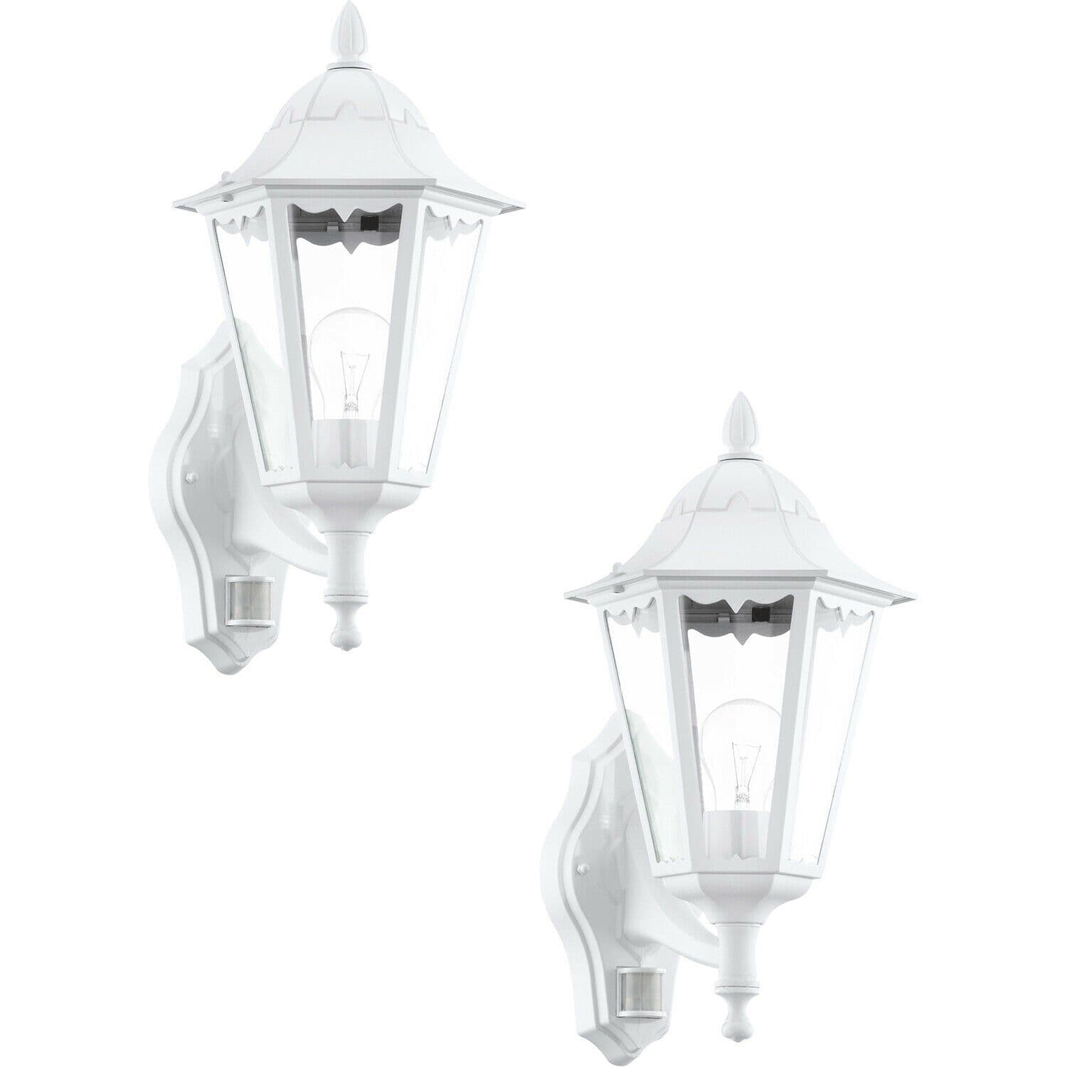 2 PACK IP44 Outdoor Wall Light & PIR Sensor Aluminium Lantern 60W E27