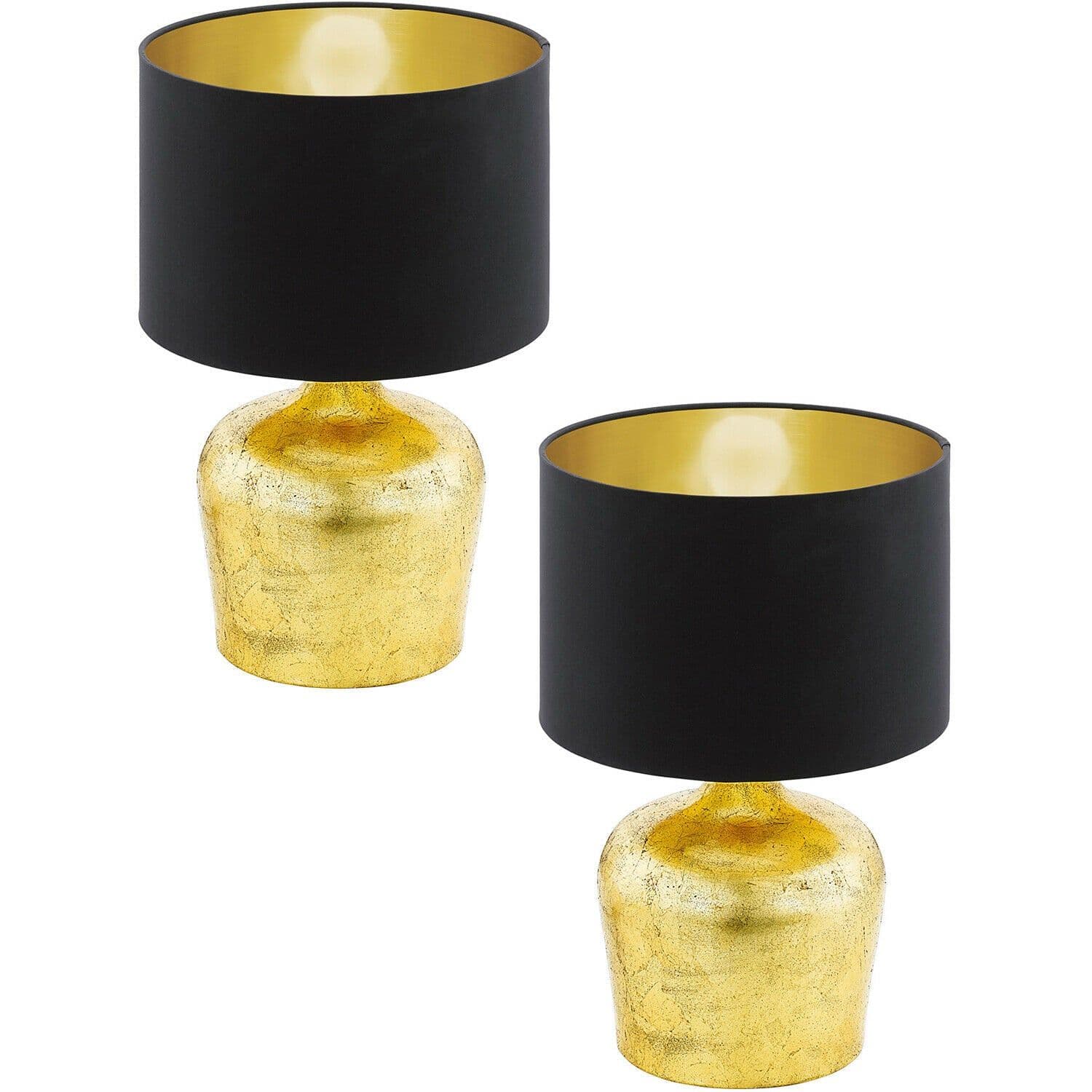 2 PACK Table Lamp Gold Base Fabric Shade Gold Inner Bulb E27 1x60W