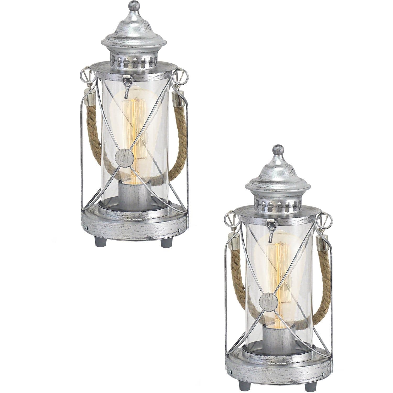 2 PACK Table Lamp Desk Light Antique & Glass Lantern Shade 1x 60W E27