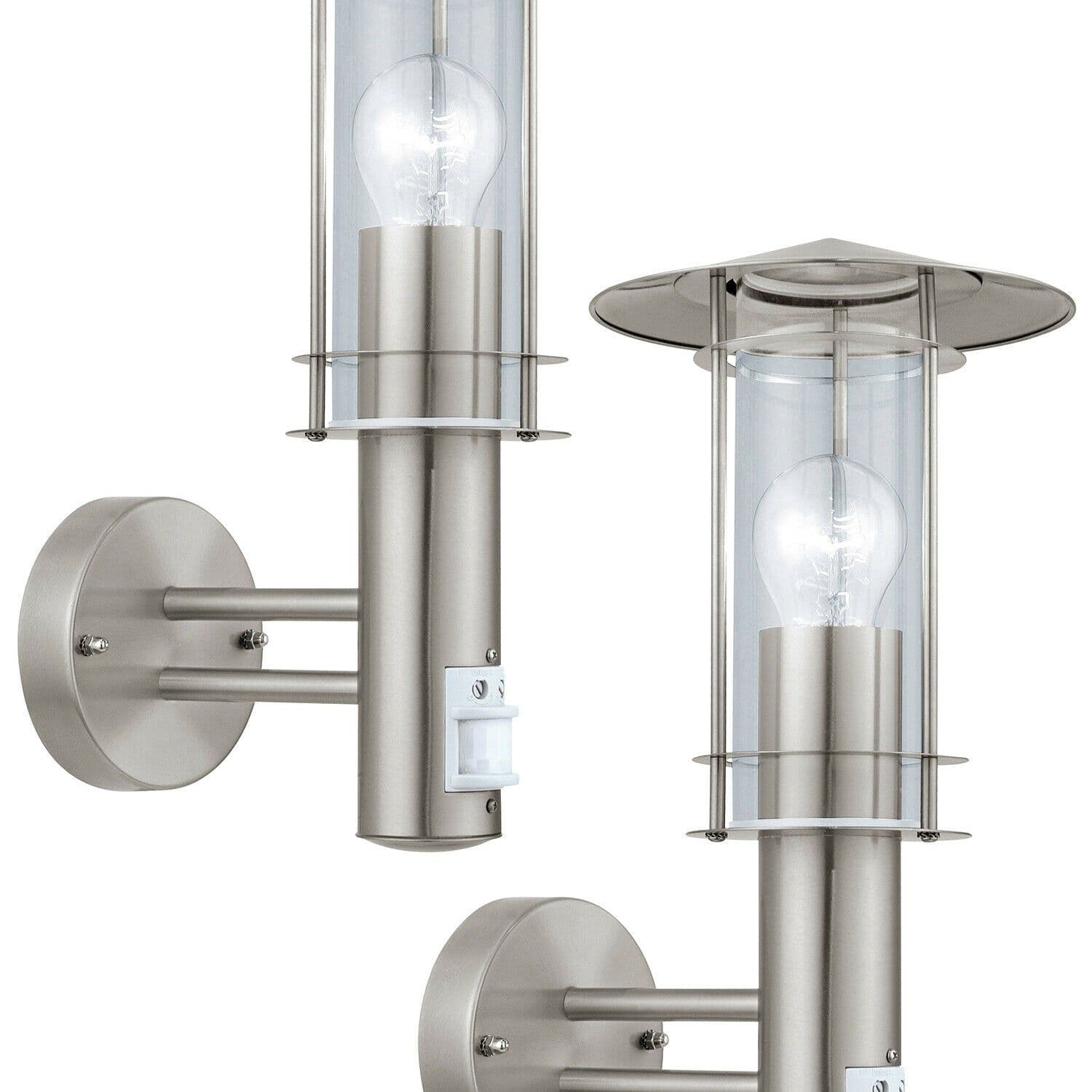 2 PACK IP44 Outdoor Wall Light & PIR Sensor Stainless Steel Lantern 60W E27