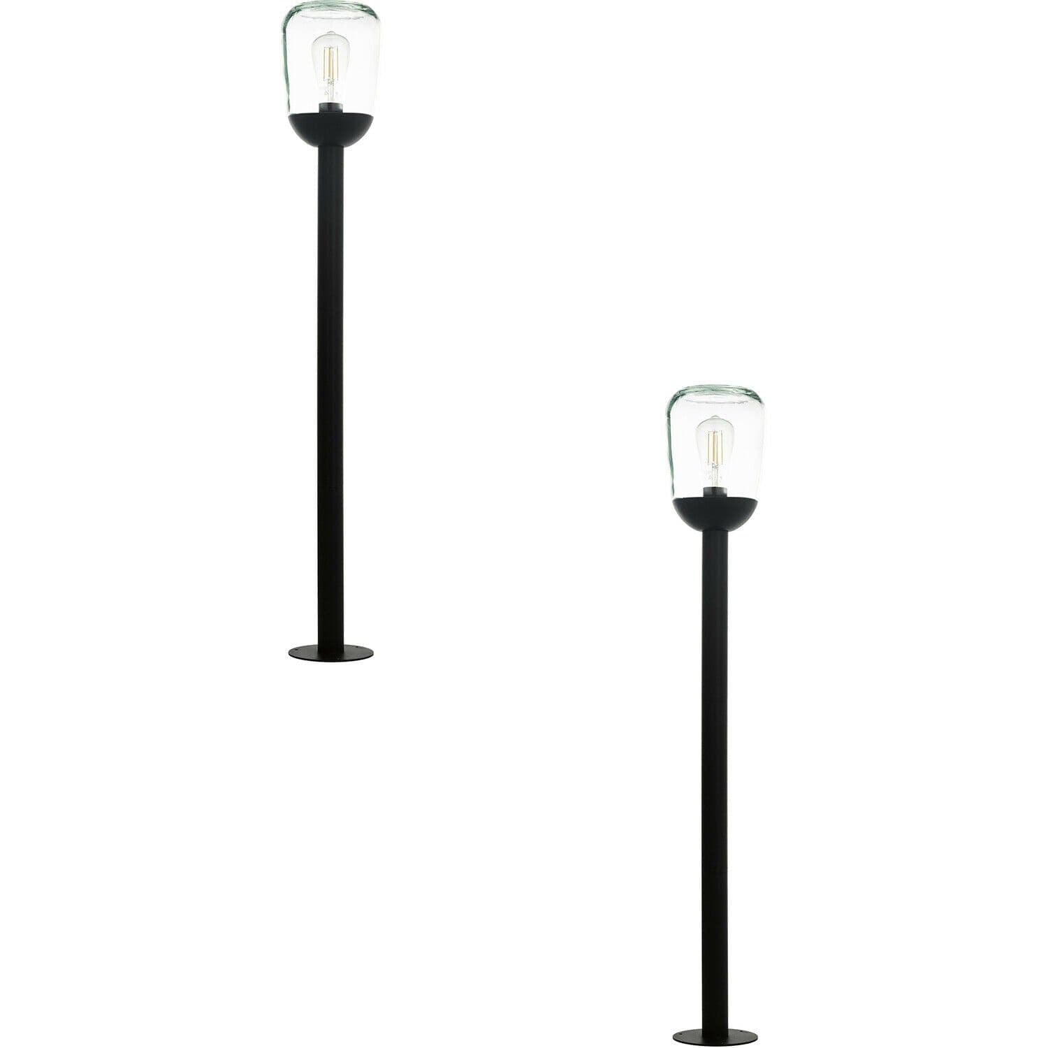 2 PACK IP44 Outdoor Bollard Light Aluminium & Glass 60W E27 Lamp Post