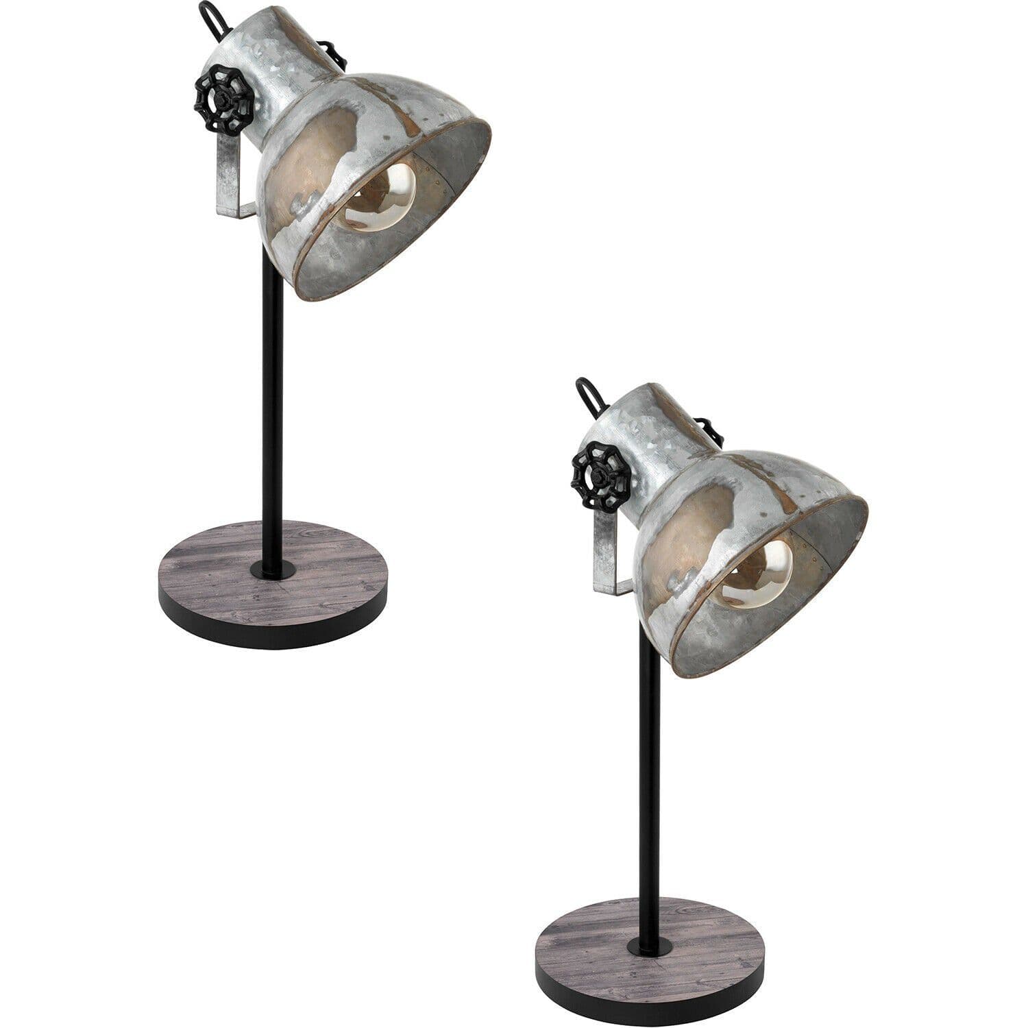 2 PACK Table Lamp Desk Light Brown Patina & Wood & Steel 1x 40W E27
