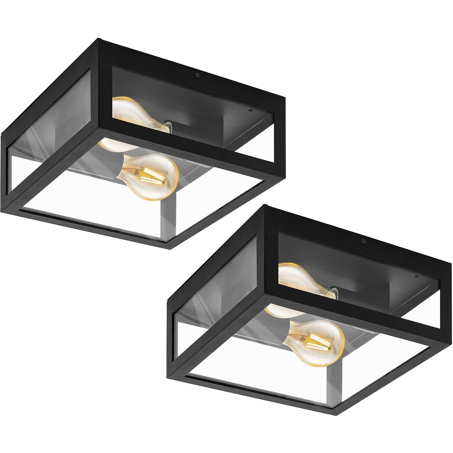 2 PACK IP44 Outdoor Wall Light & Glass Box Twin 60W E27 Porch Lamp